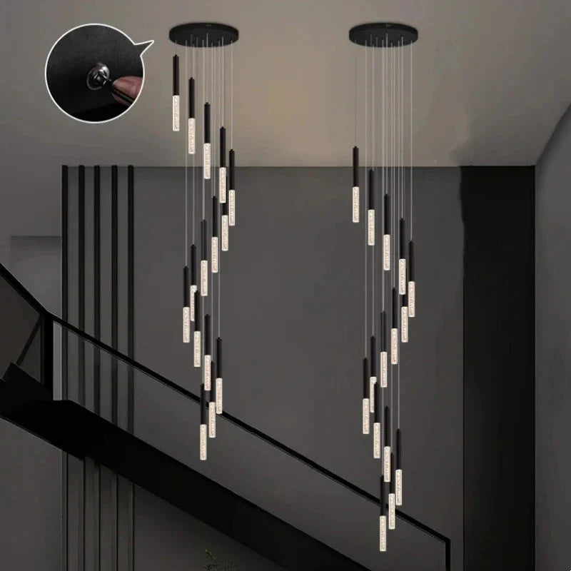 Lum Modern Black Foyer Chandelier For High Ceiling