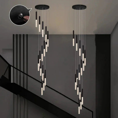 Lum Modern Black Foyer Chandelier For High Ceiling