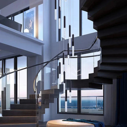 Lum Modern Black Foyer Chandelier For High Ceiling