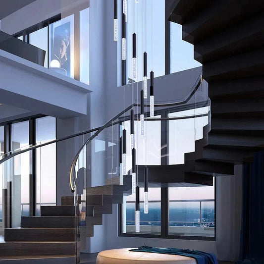 Lum Modern Black Foyer Chandelier For High Ceiling