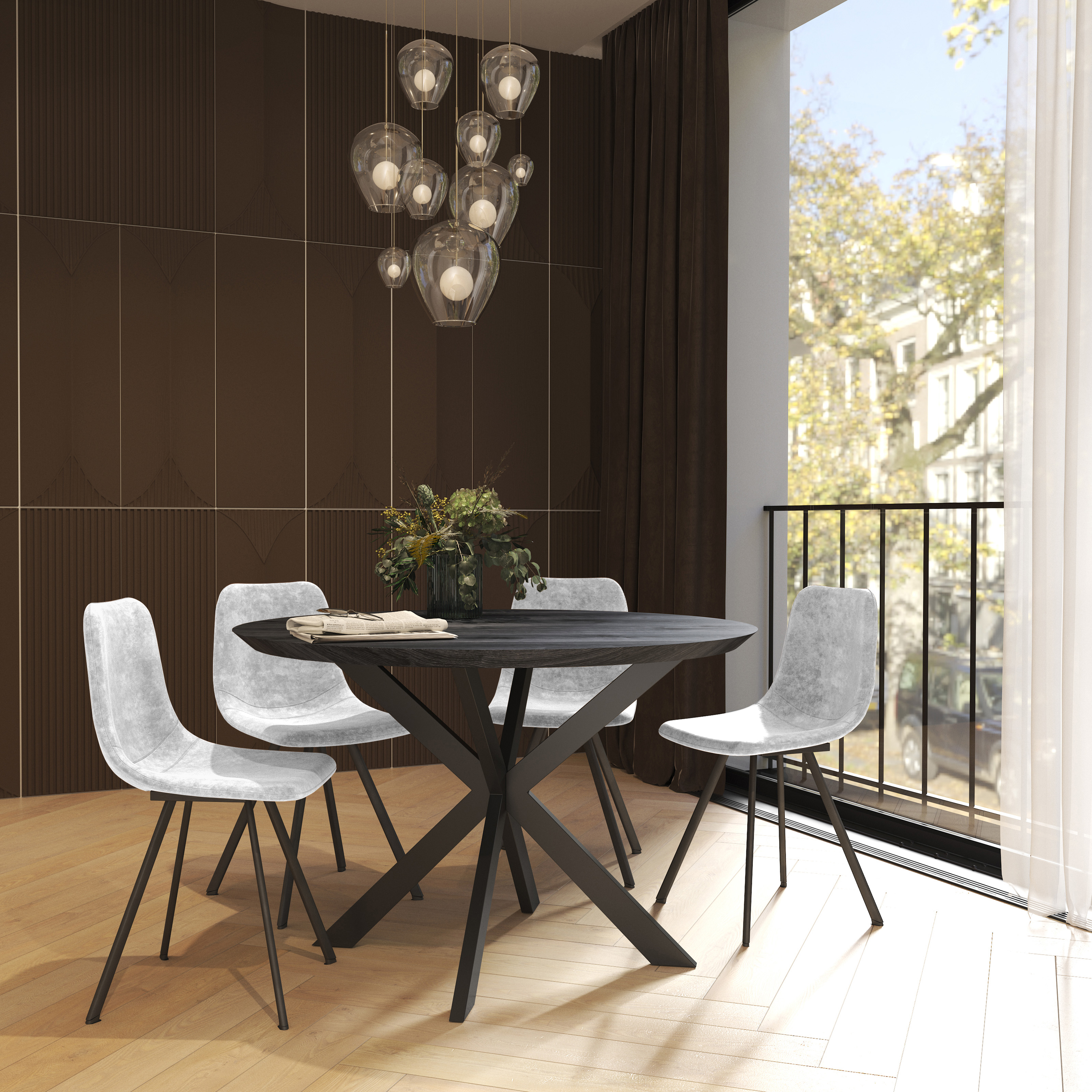 Markley Modern Leather Dining Chair With Metal Legs Set of 4