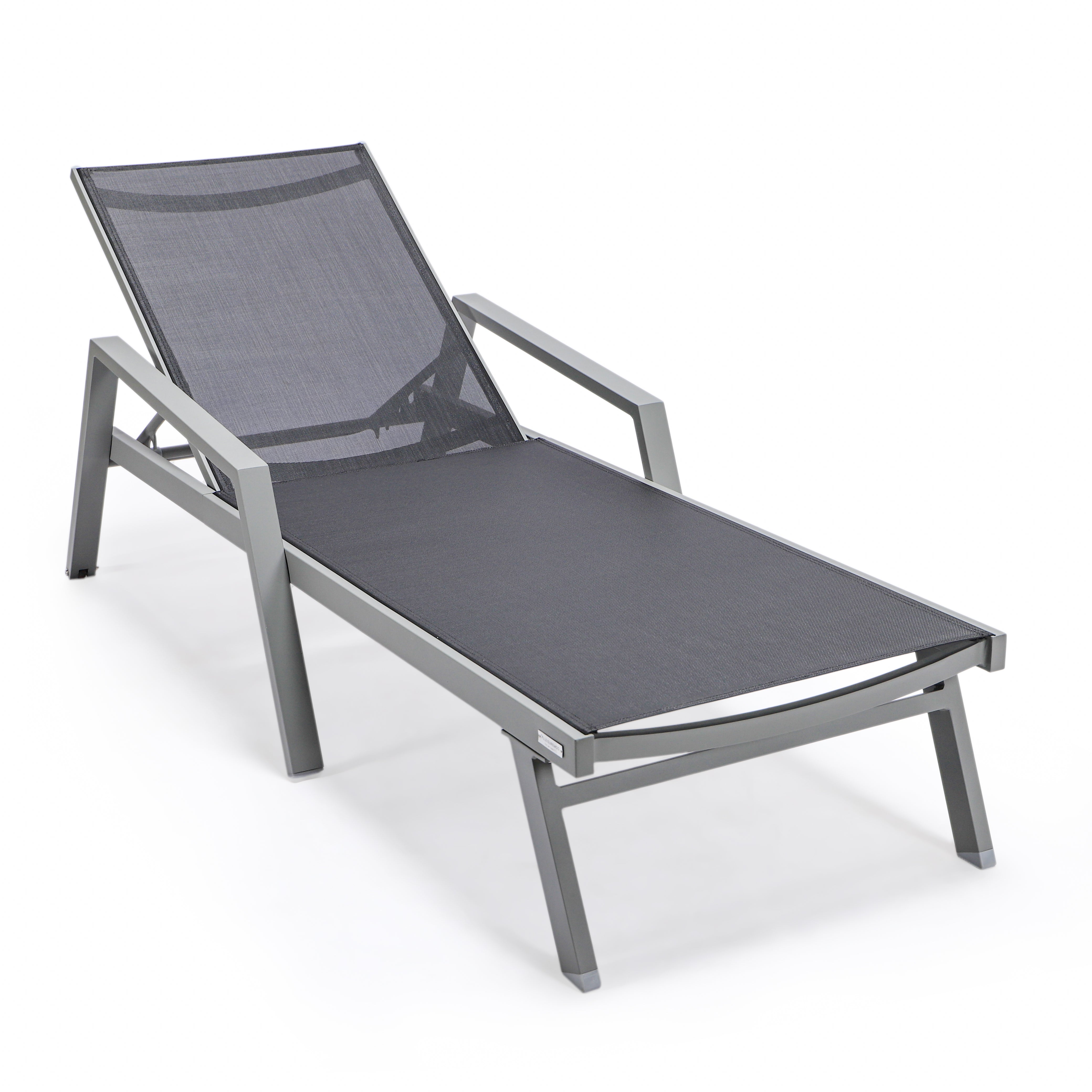 Marlin Patio Chaise Lounge Chair With Armrests in Grey Aluminum Frame