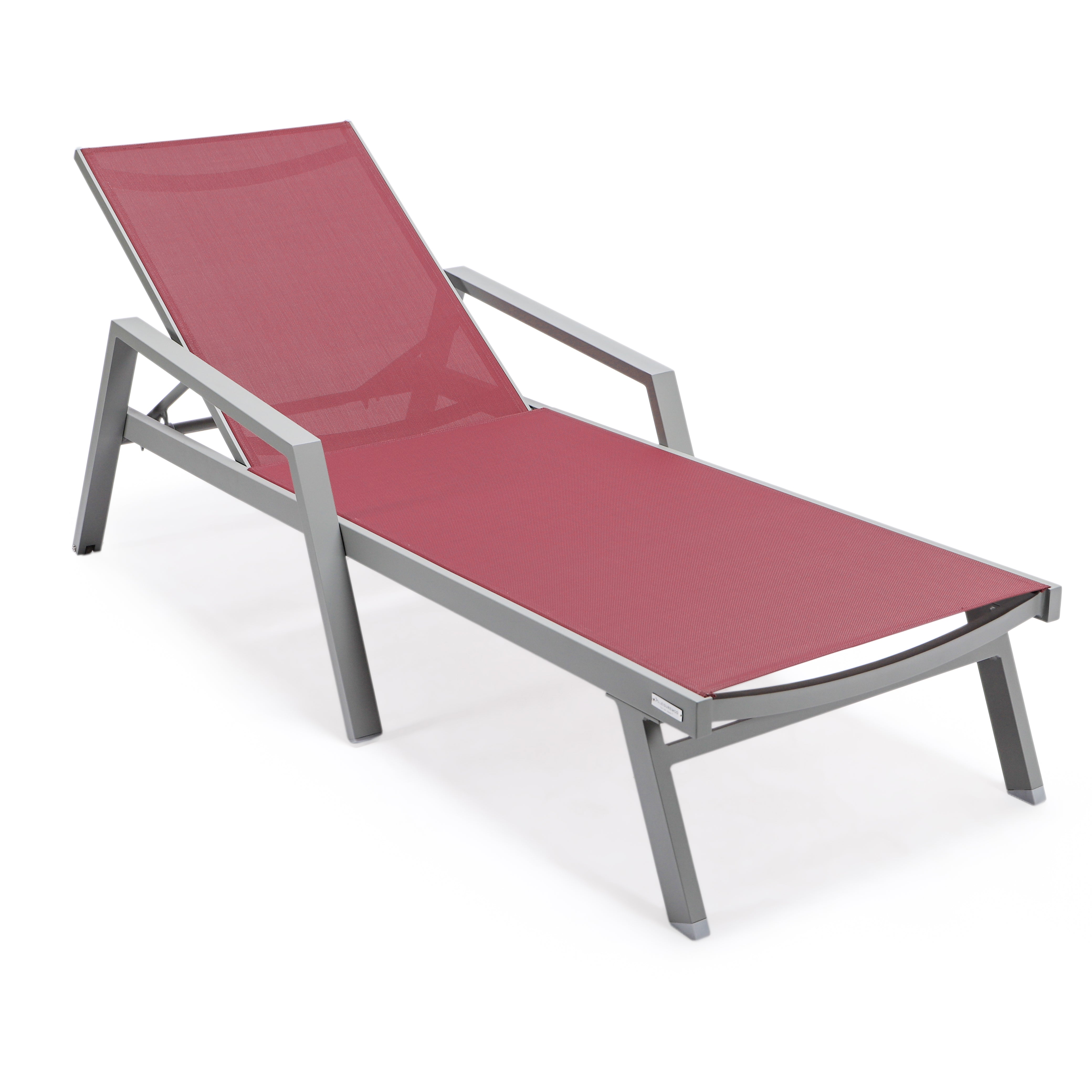 Marlin Patio Chaise Lounge Chair With Armrests in Grey Aluminum Frame