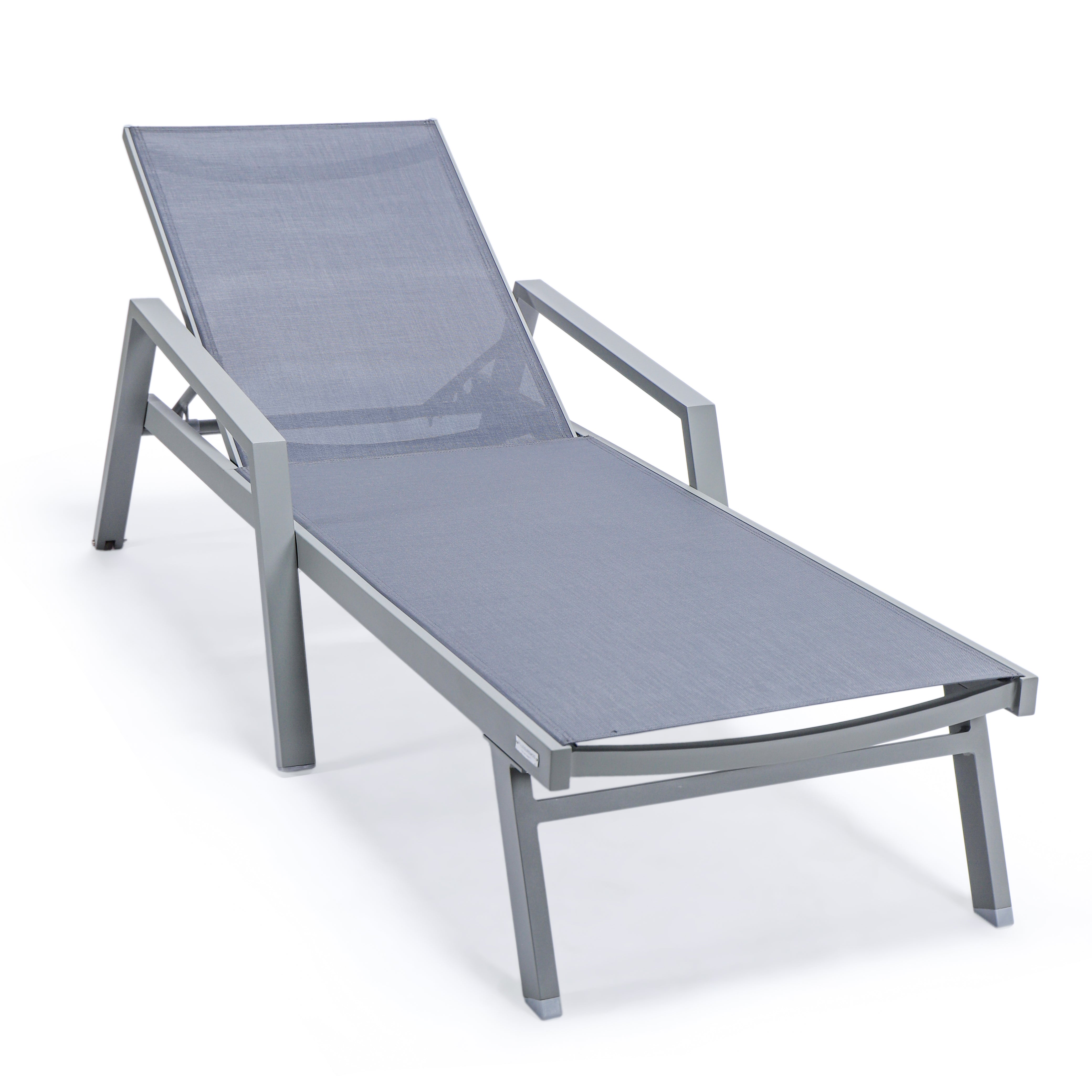 Marlin Patio Chaise Lounge Chair With Armrests in Grey Aluminum Frame