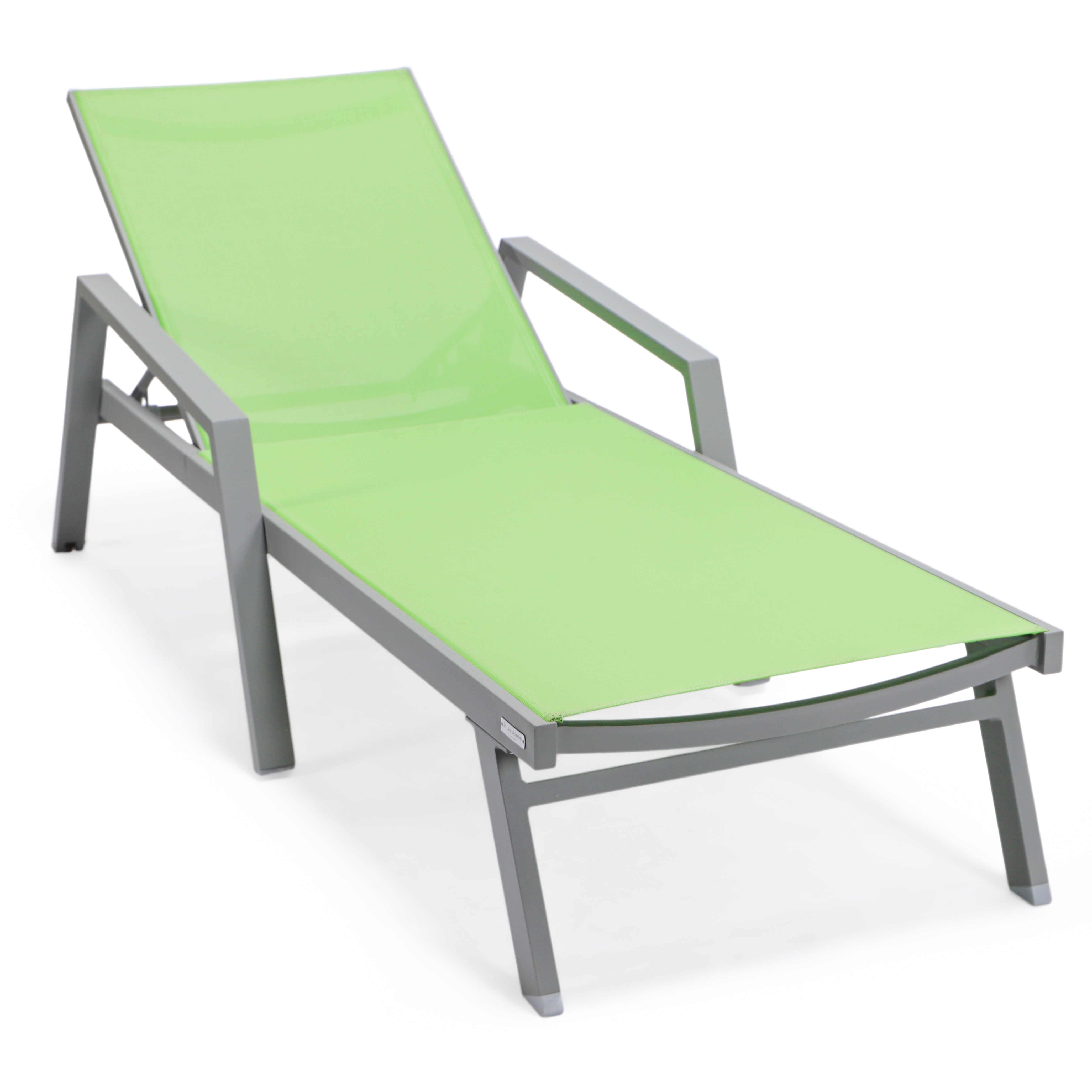 Marlin Patio Chaise Lounge Chair With Armrests in Grey Aluminum Frame