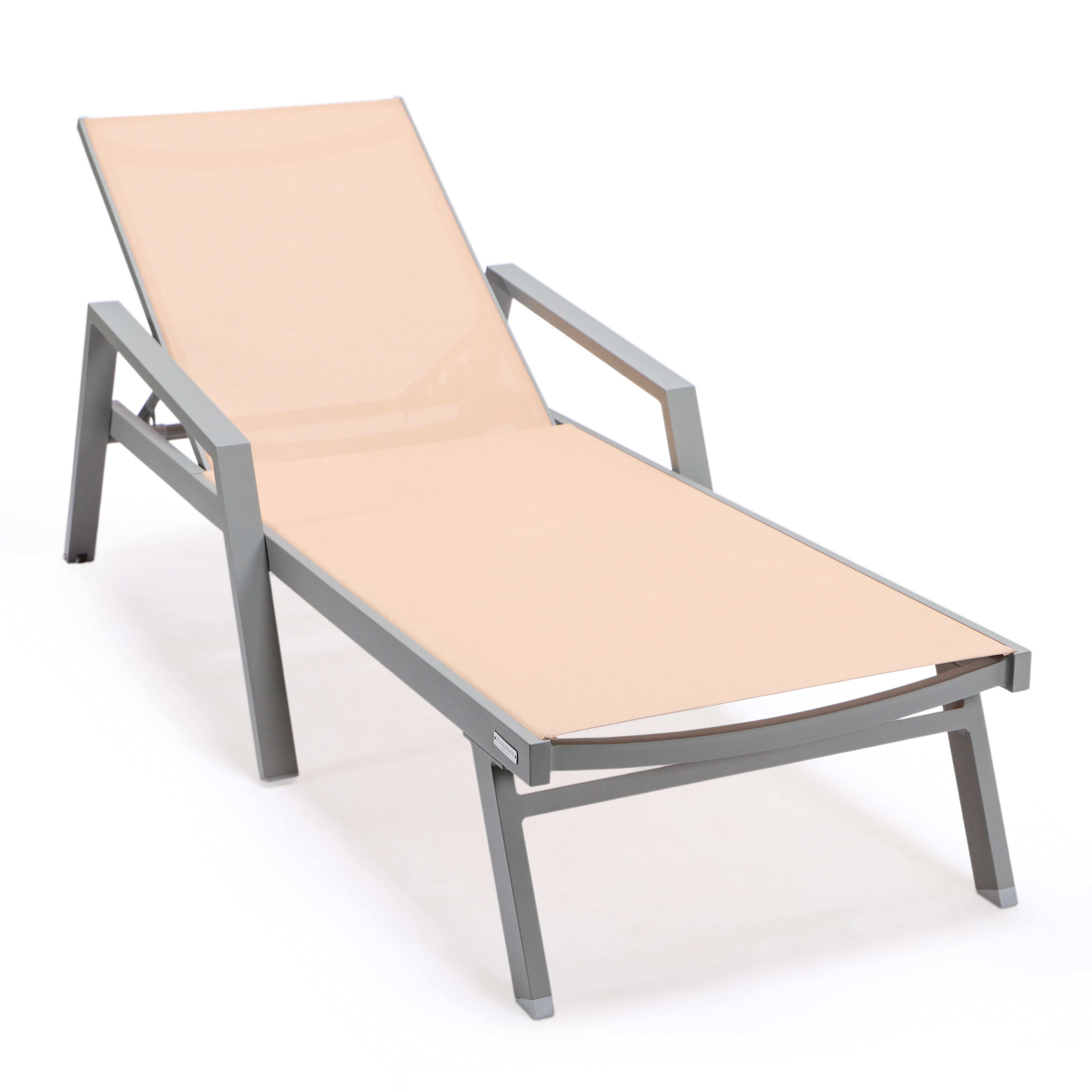 Marlin Patio Chaise Lounge Chair With Armrests in Grey Aluminum Frame