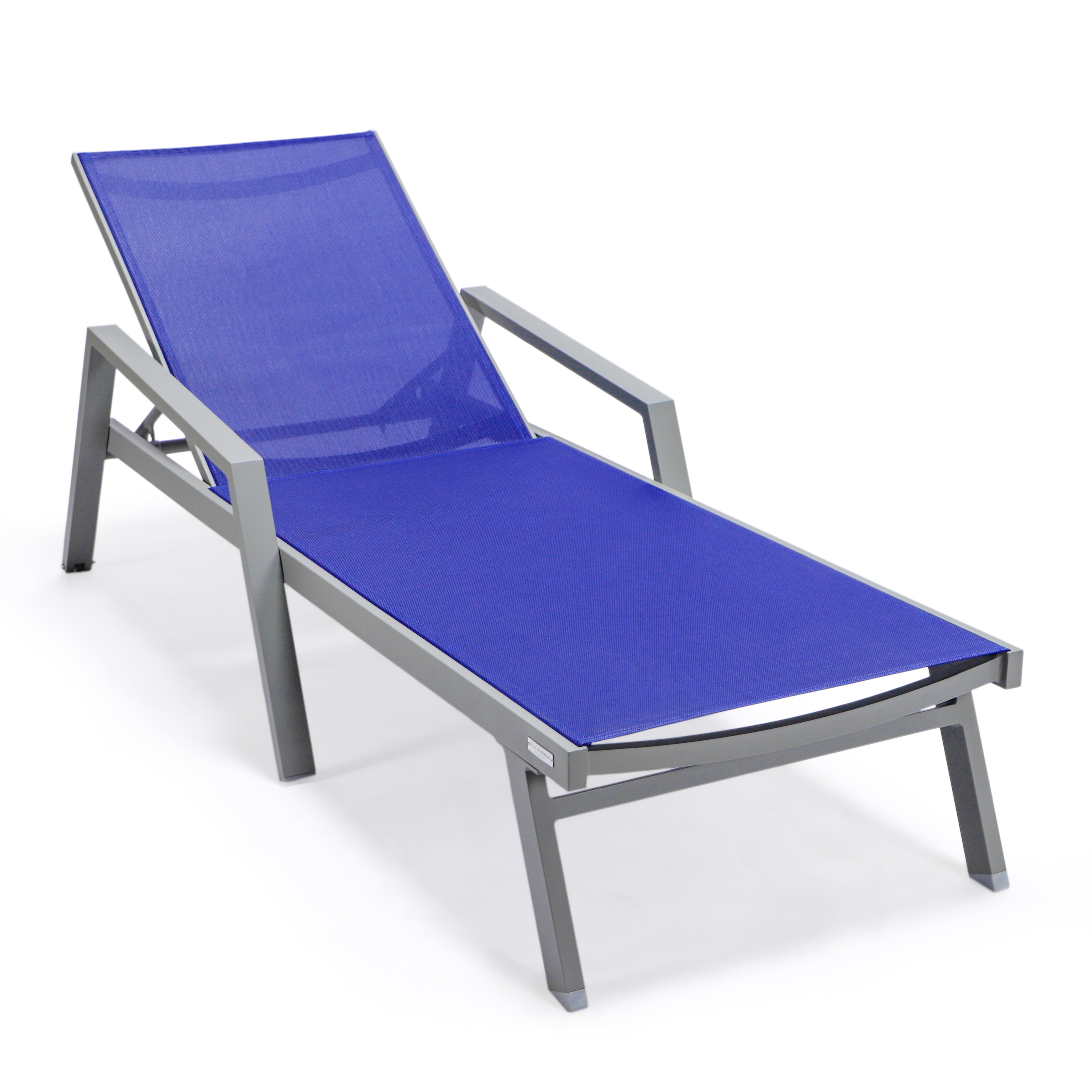 Marlin Patio Chaise Lounge Chair With Armrests in Grey Aluminum Frame