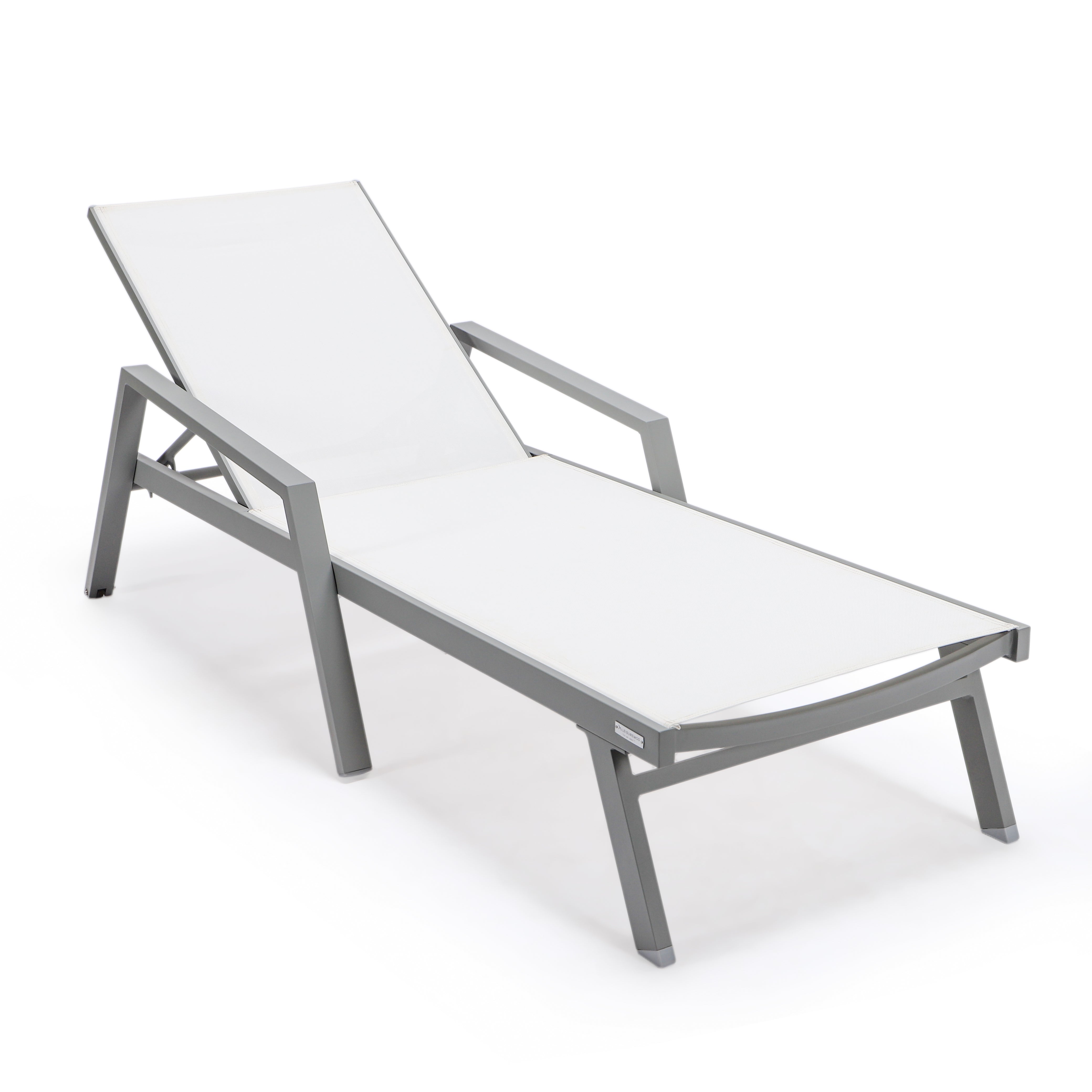 Marlin Patio Chaise Lounge Chair With Armrests in Grey Aluminum Frame