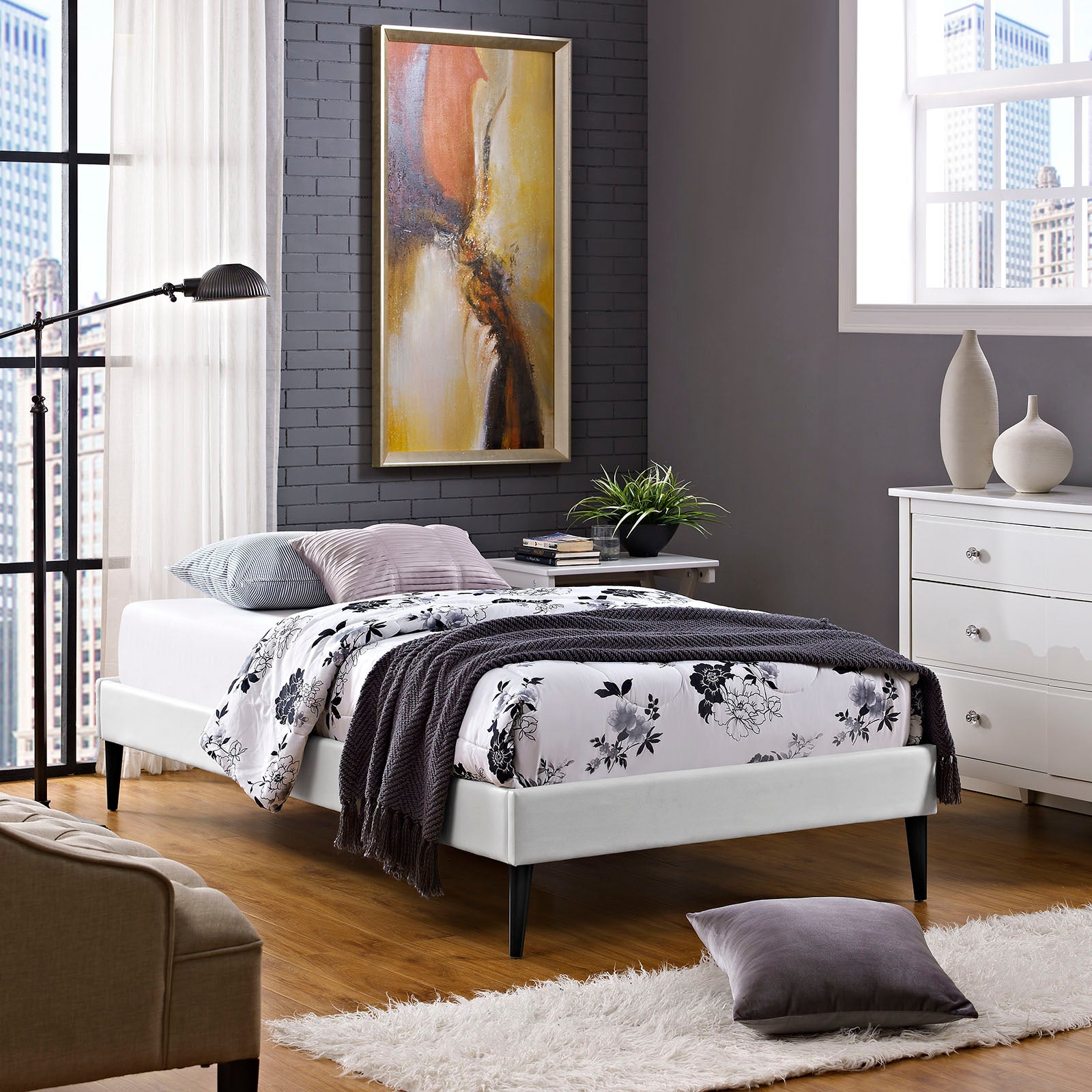 Sherry Twin Vinyl Bed Frame with Round Tapered Legs