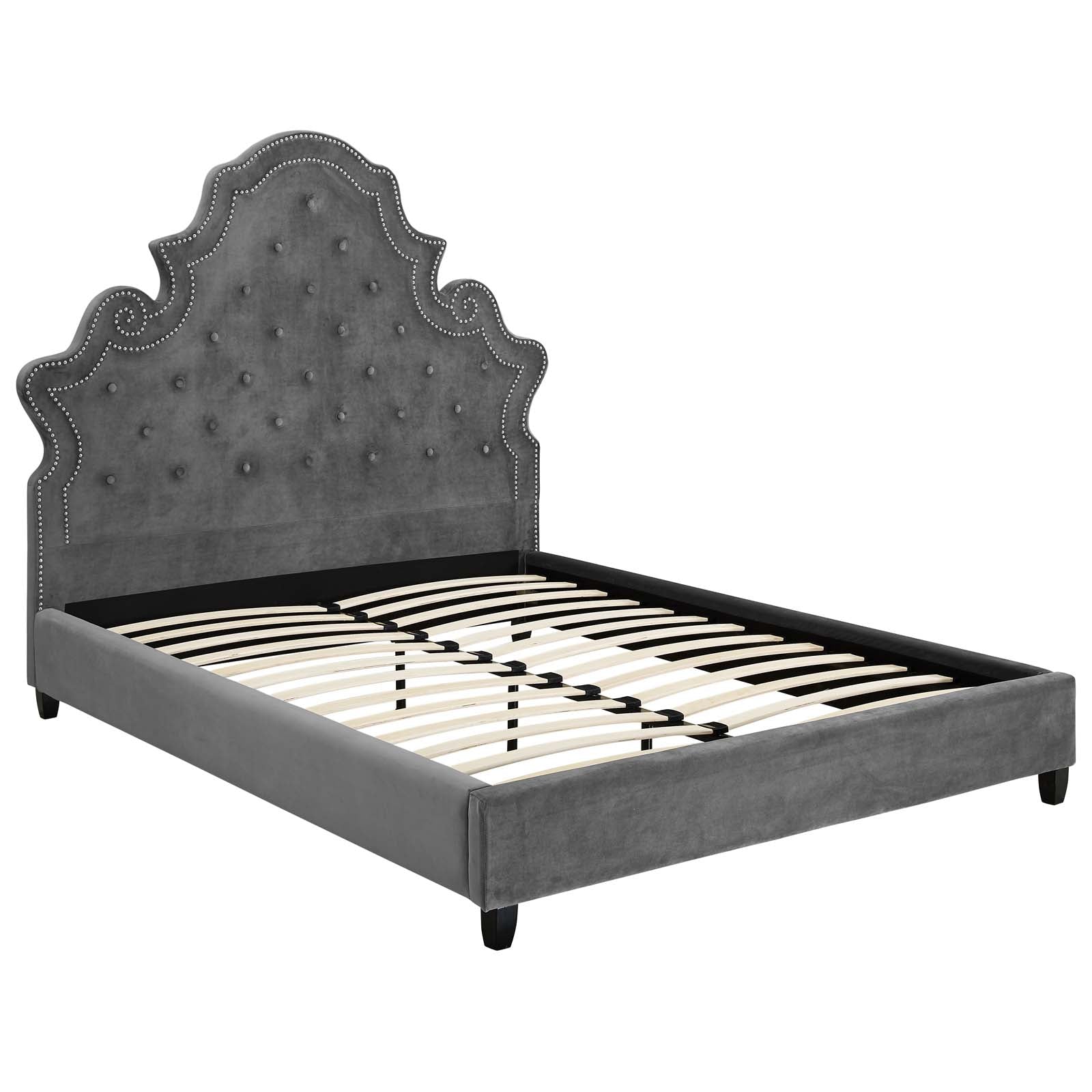 Valentina Queen Tufted Nailhead Performance Velvet Platform Bed