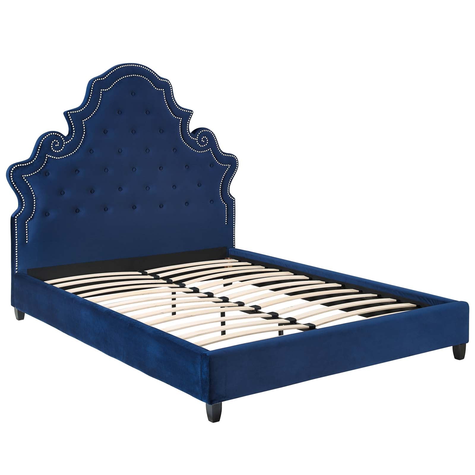 Valentina Queen Tufted Nailhead Performance Velvet Platform Bed