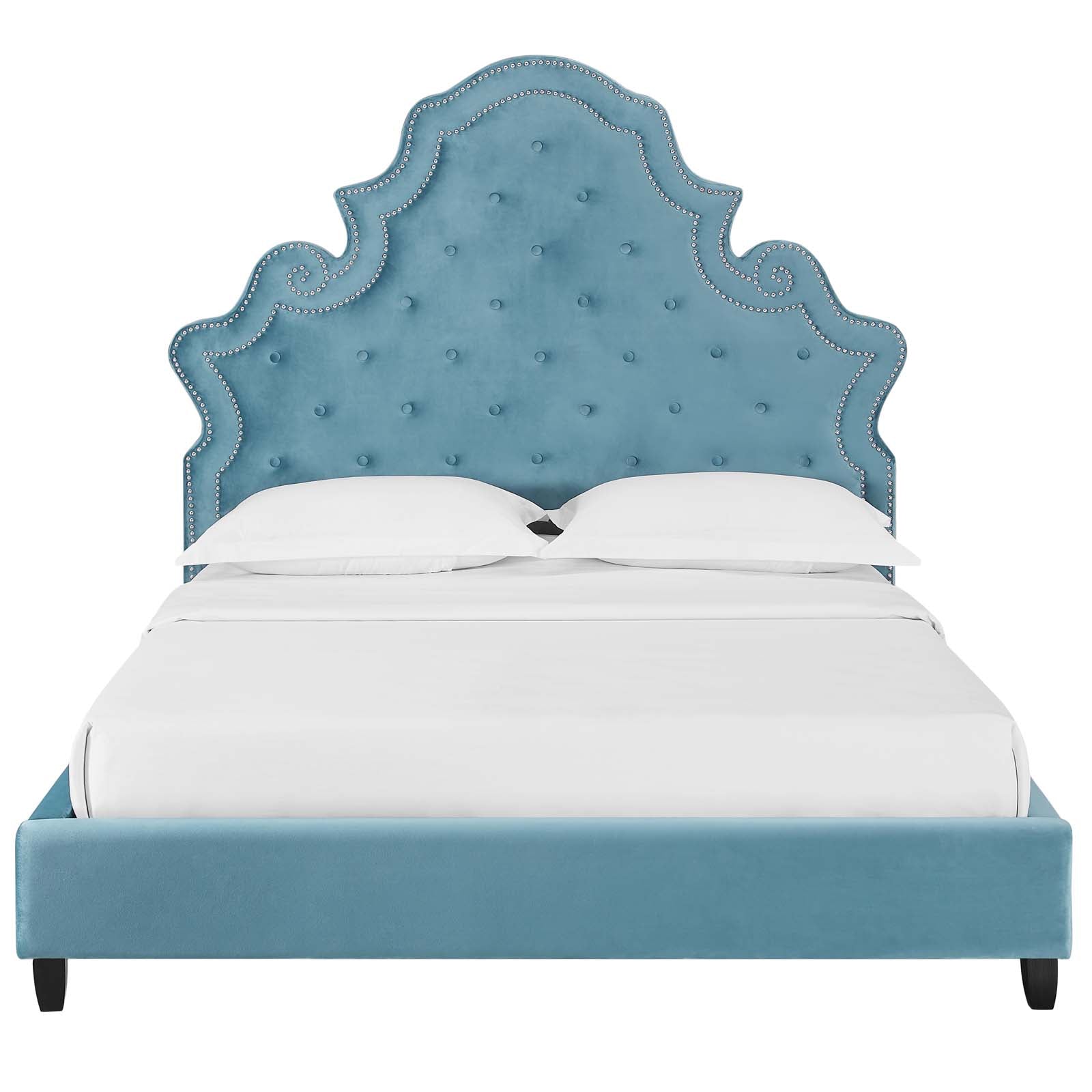 Valentina Queen Tufted Nailhead Performance Velvet Platform Bed