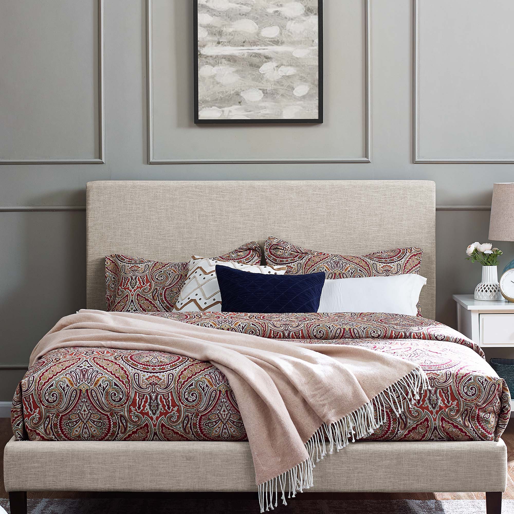 Taylor King and California King Upholstered Linen Fabric Headboard