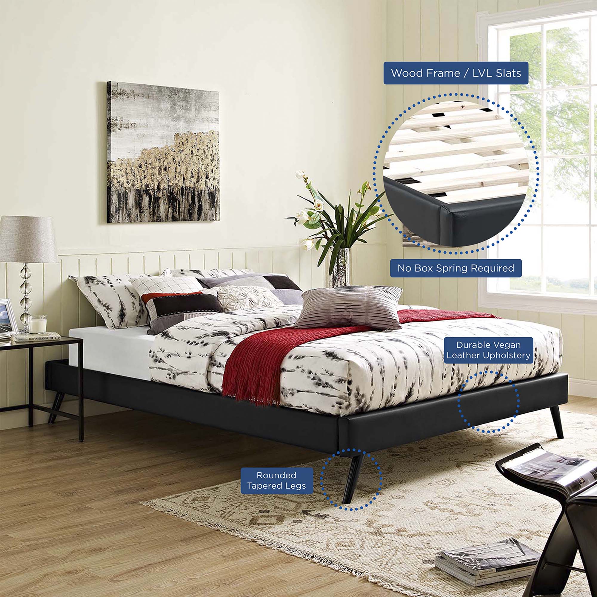 Loryn Full Vinyl Bed Frame with Round Splayed Legs