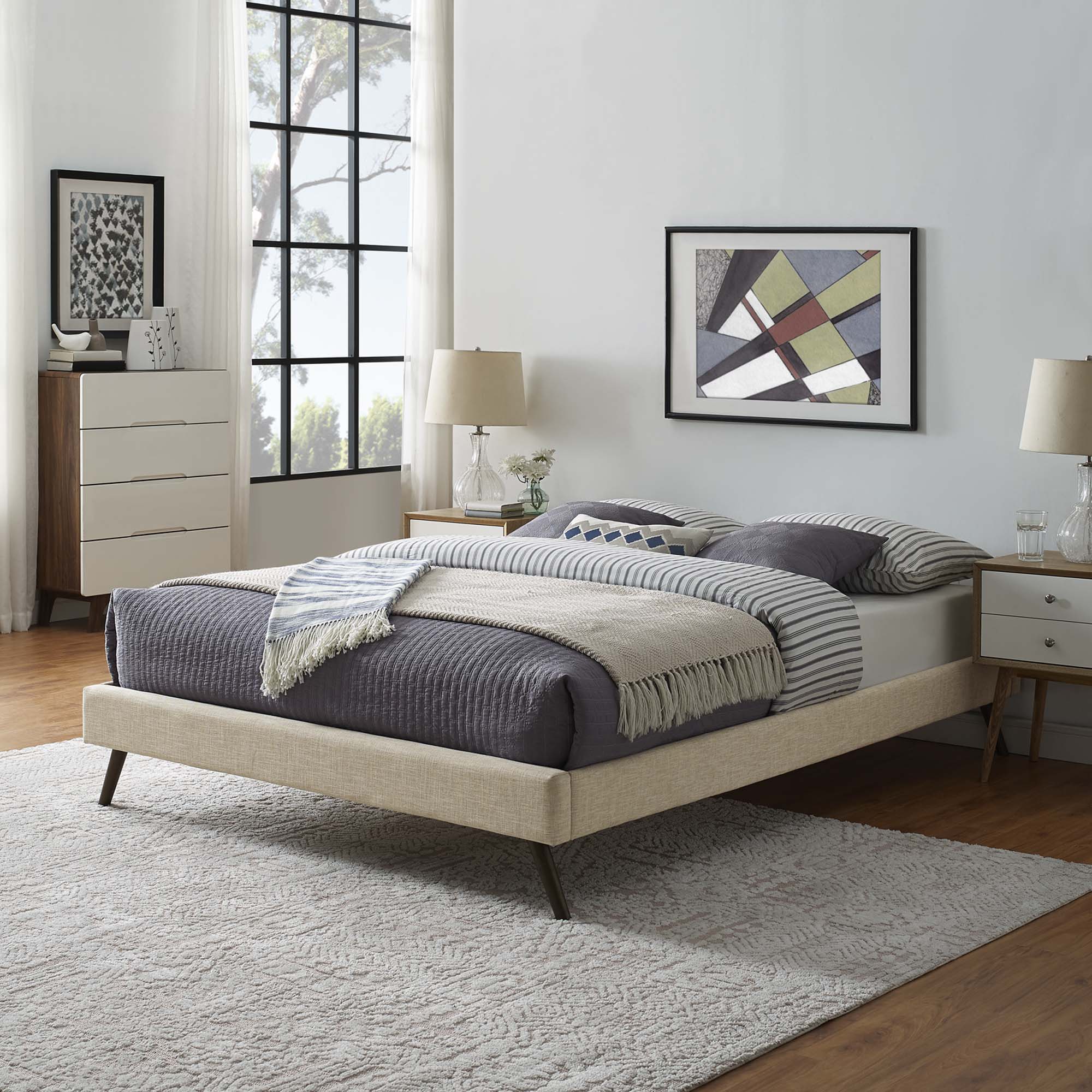 Loryn Queen Fabric Bed Frame with Round Splayed Legs