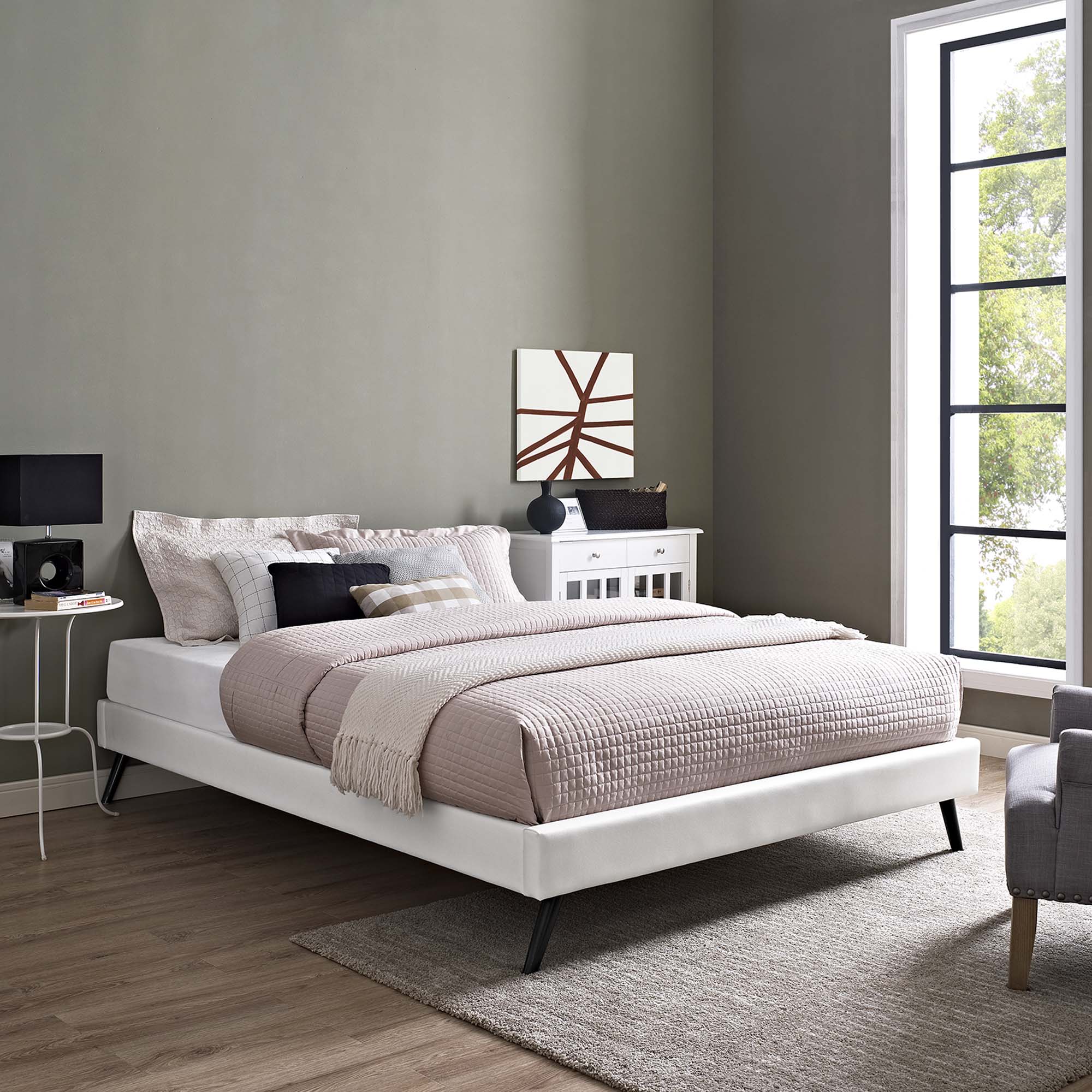 Loryn King Vinyl Bed Frame with Round Splayed Legs