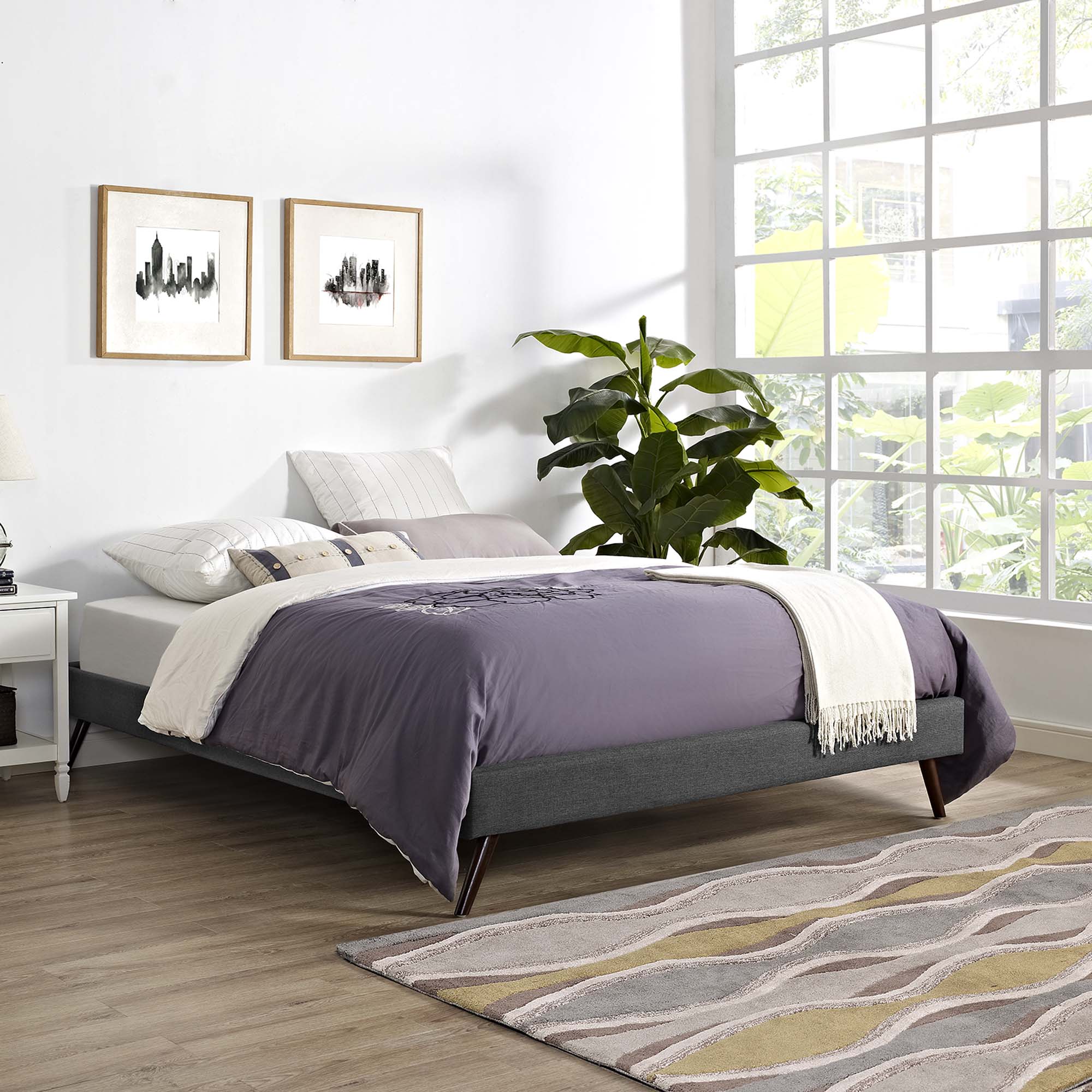 Loryn King Fabric Bed Frame with Round Splayed Legs