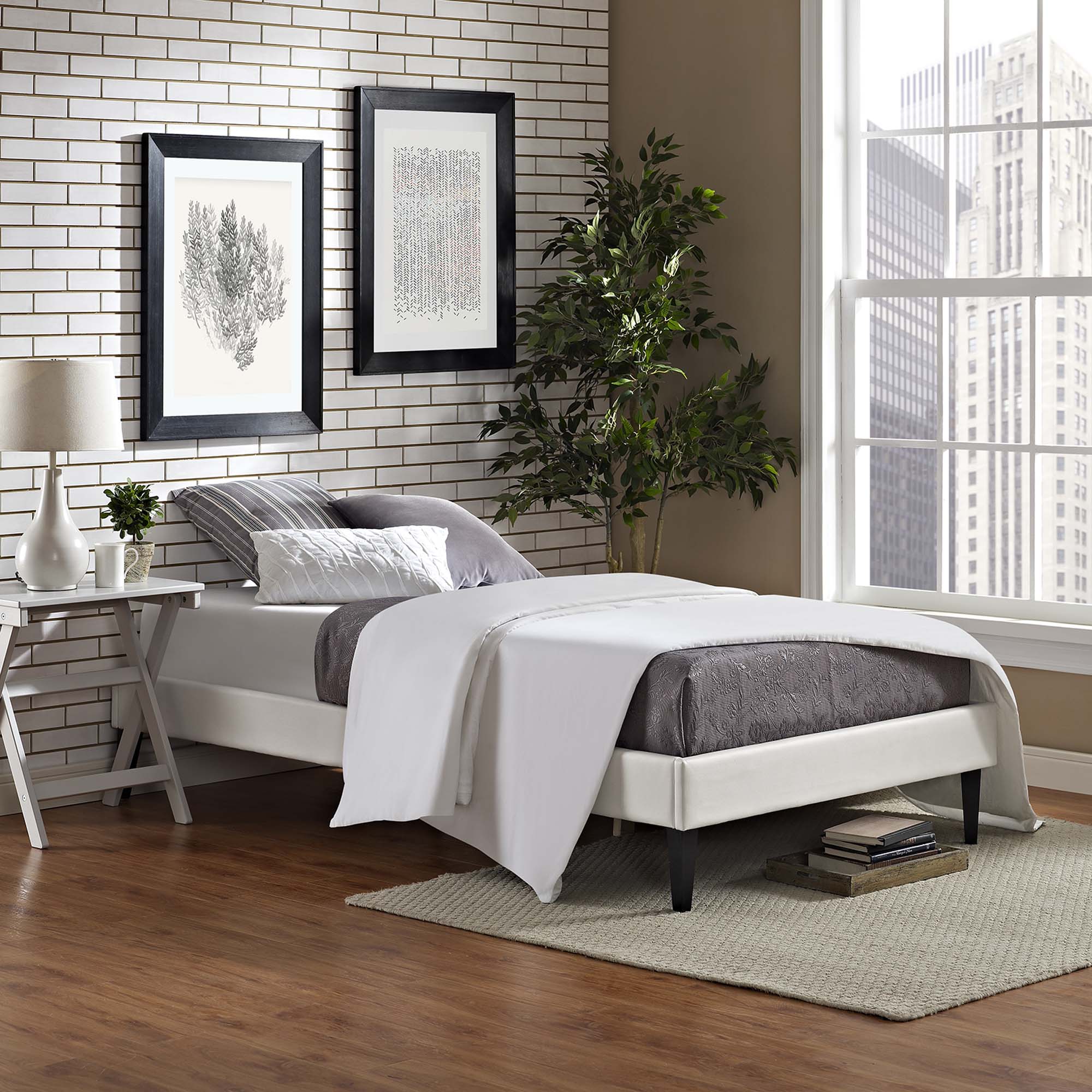 Tessie Twin Vinyl Bed Frame with Squared Tapered Legs