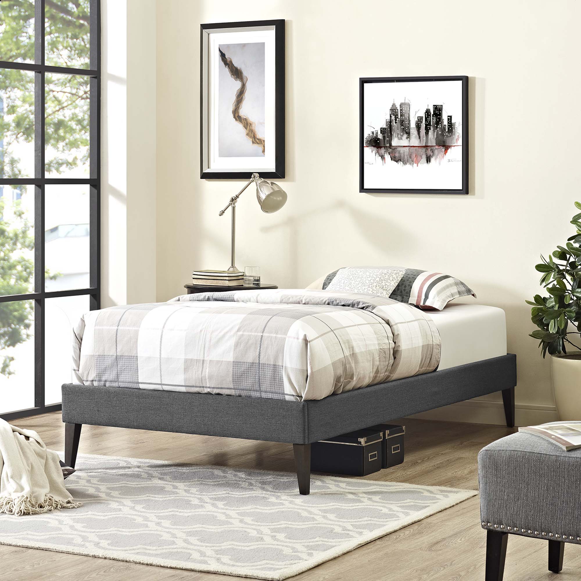 Tessie Twin Fabric Bed Frame with Squared Tapered Legs