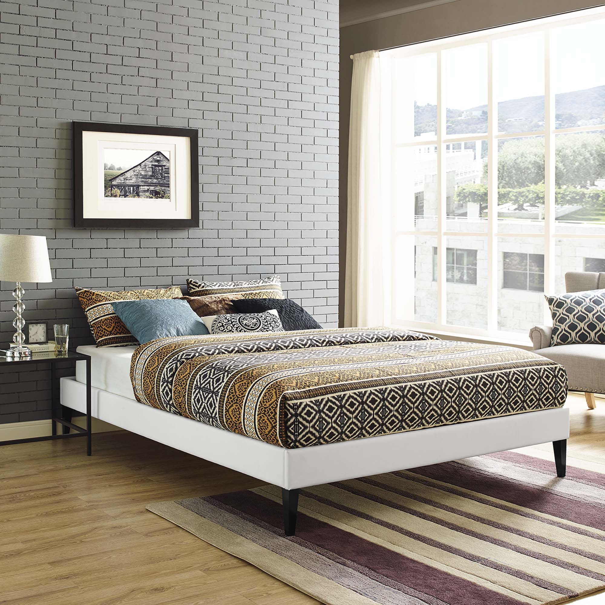 Tessie Full Vinyl Bed Frame with Squared Tapered Legs