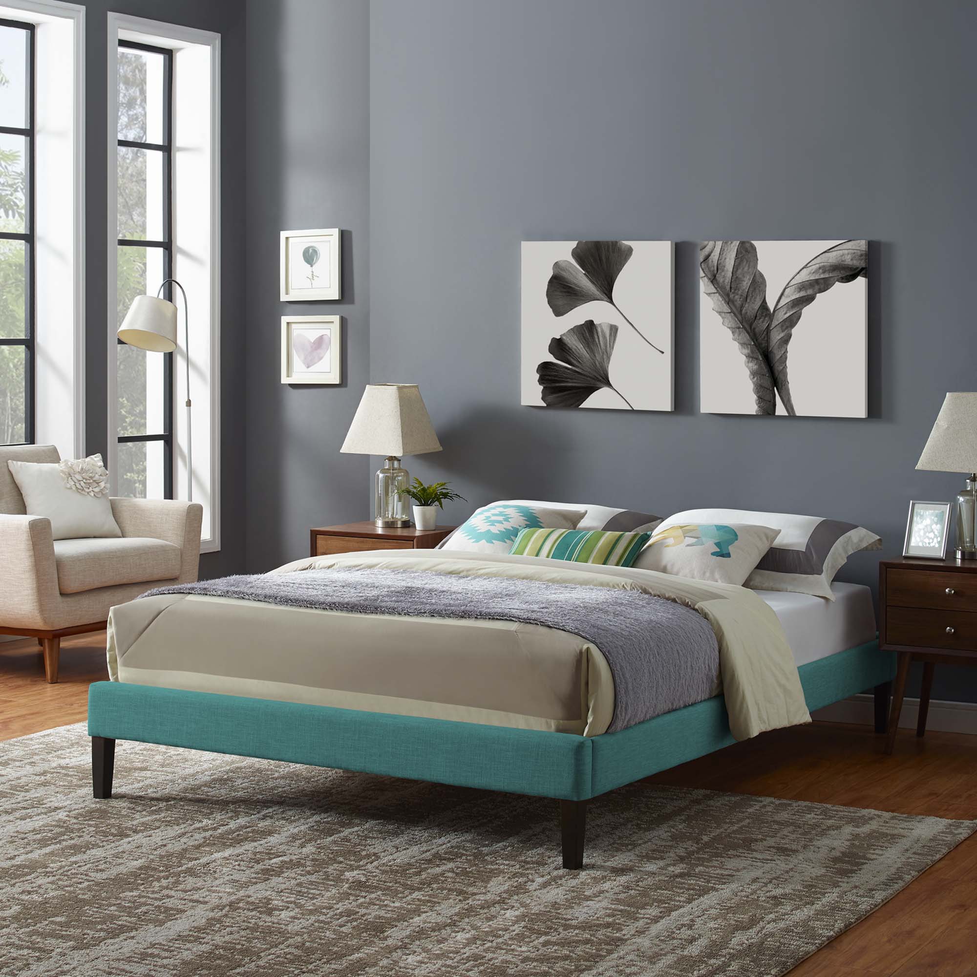 Tessie Queen Fabric Bed Frame with Squared Tapered Legs