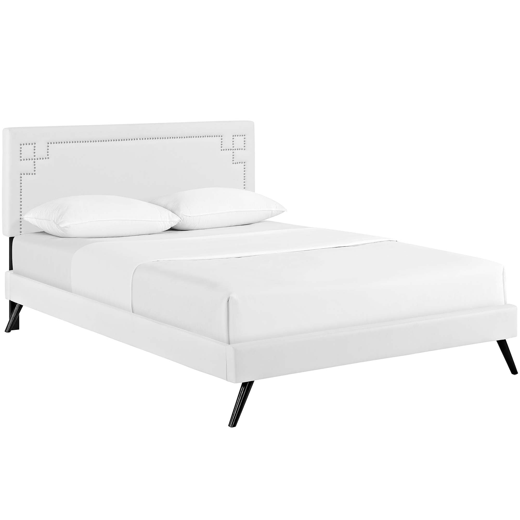 Ruthie Queen Vinyl Platform Bed with Round Splayed Legs