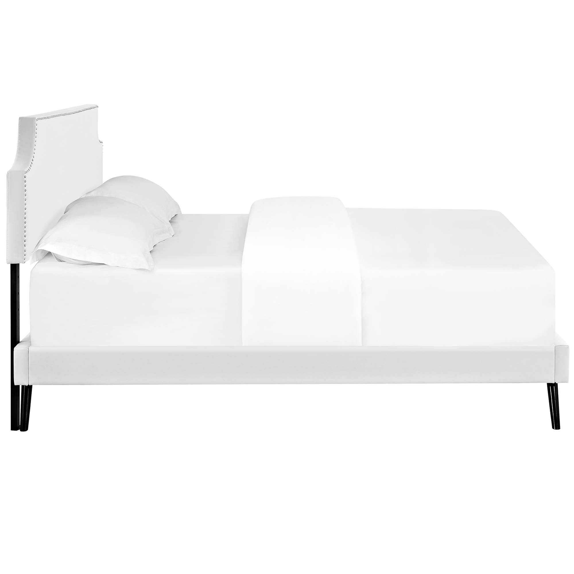 Corene Full Vinyl Platform Bed with Round Splayed Legs