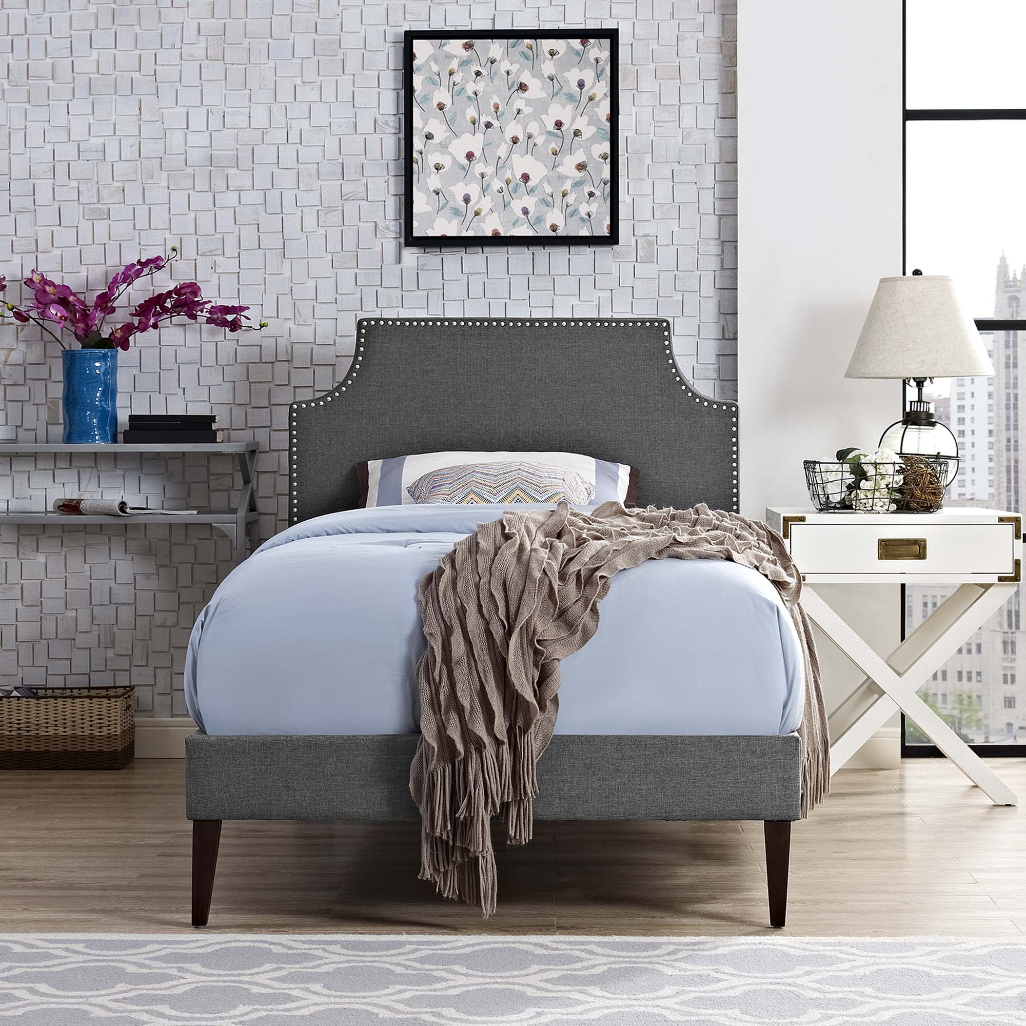 Corene Twin Fabric Platform Bed with Squared Tapered Legs