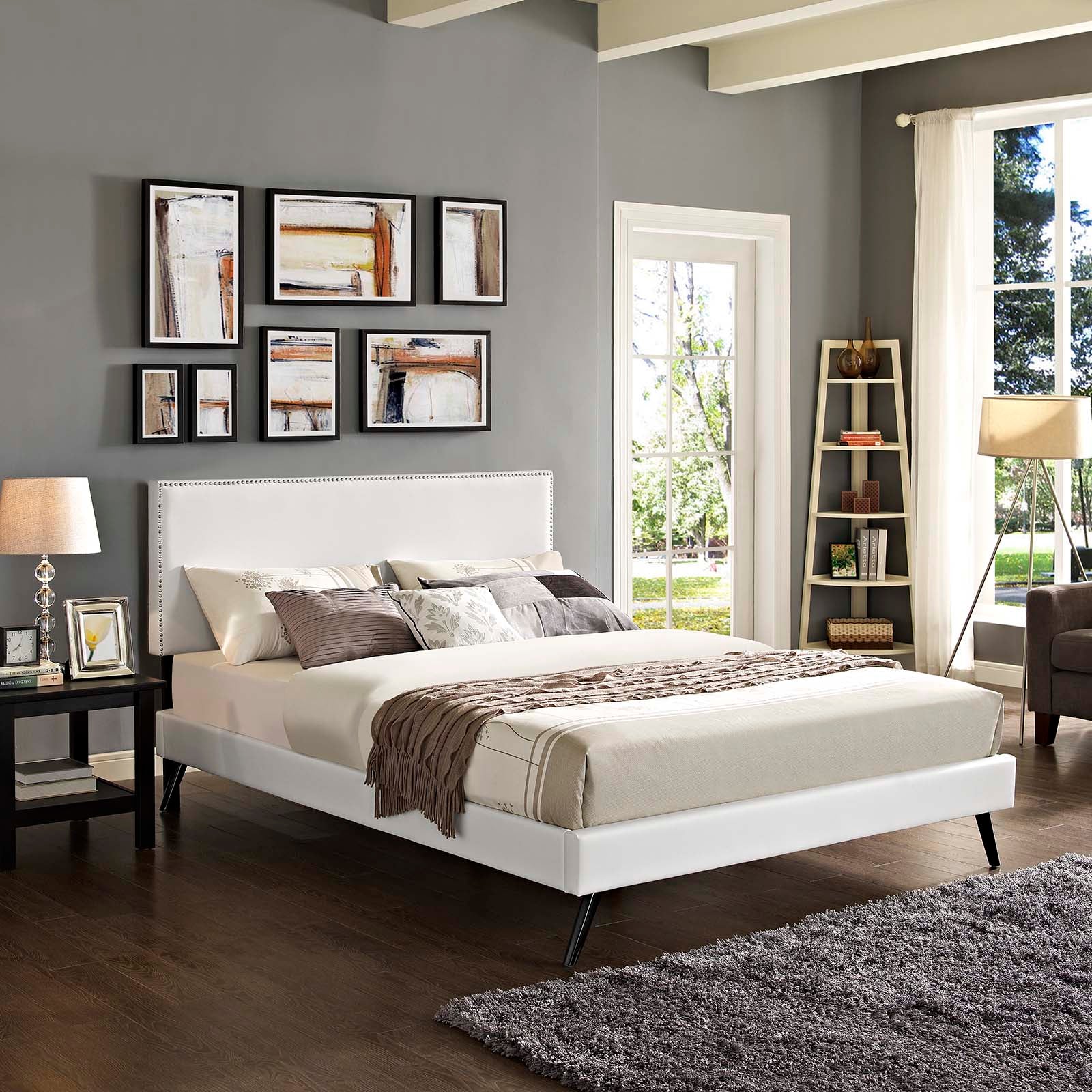 Macie Full Vinyl Platform Bed with Round Splayed Legs