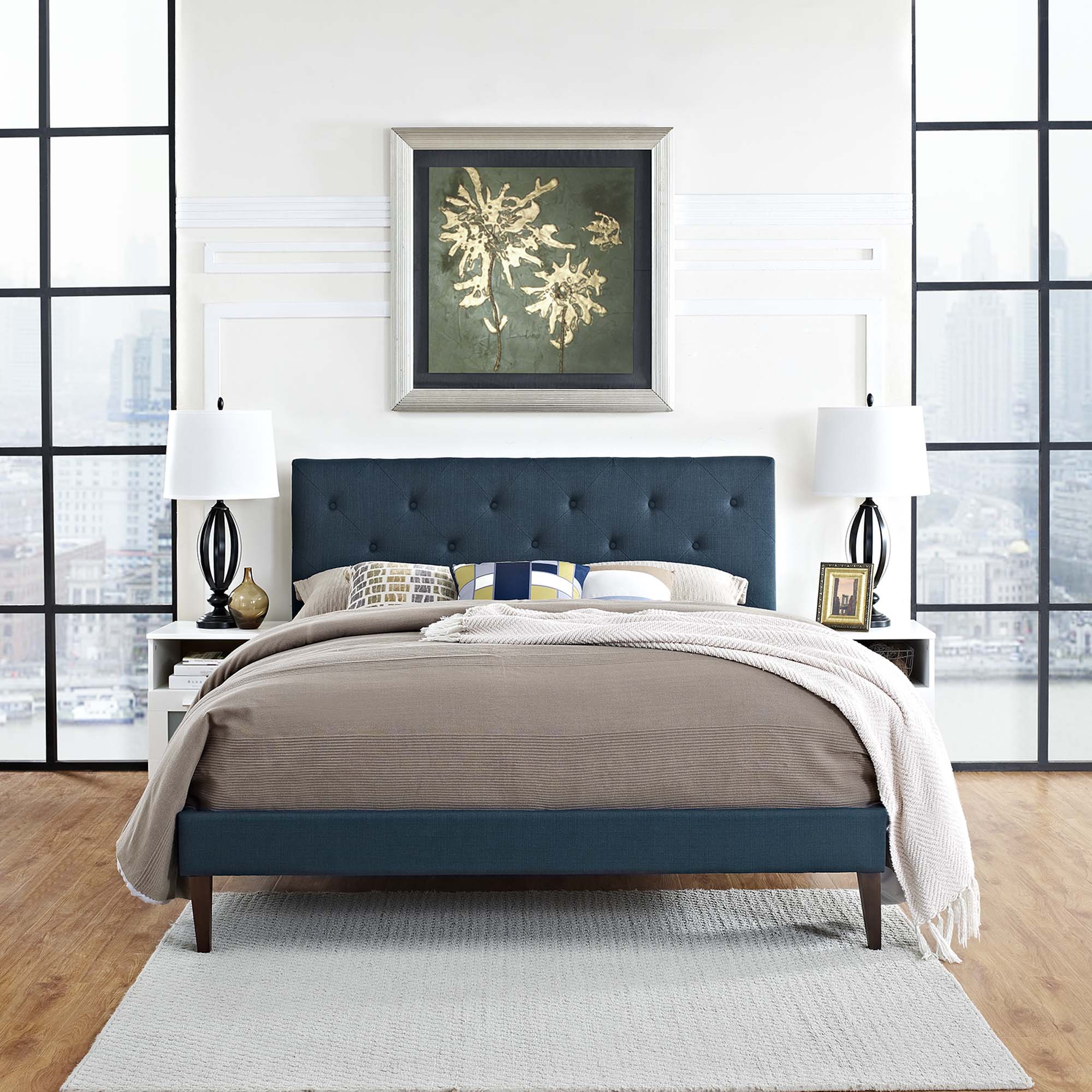 Tarah King Fabric Platform Bed with Squared Tapered Legs