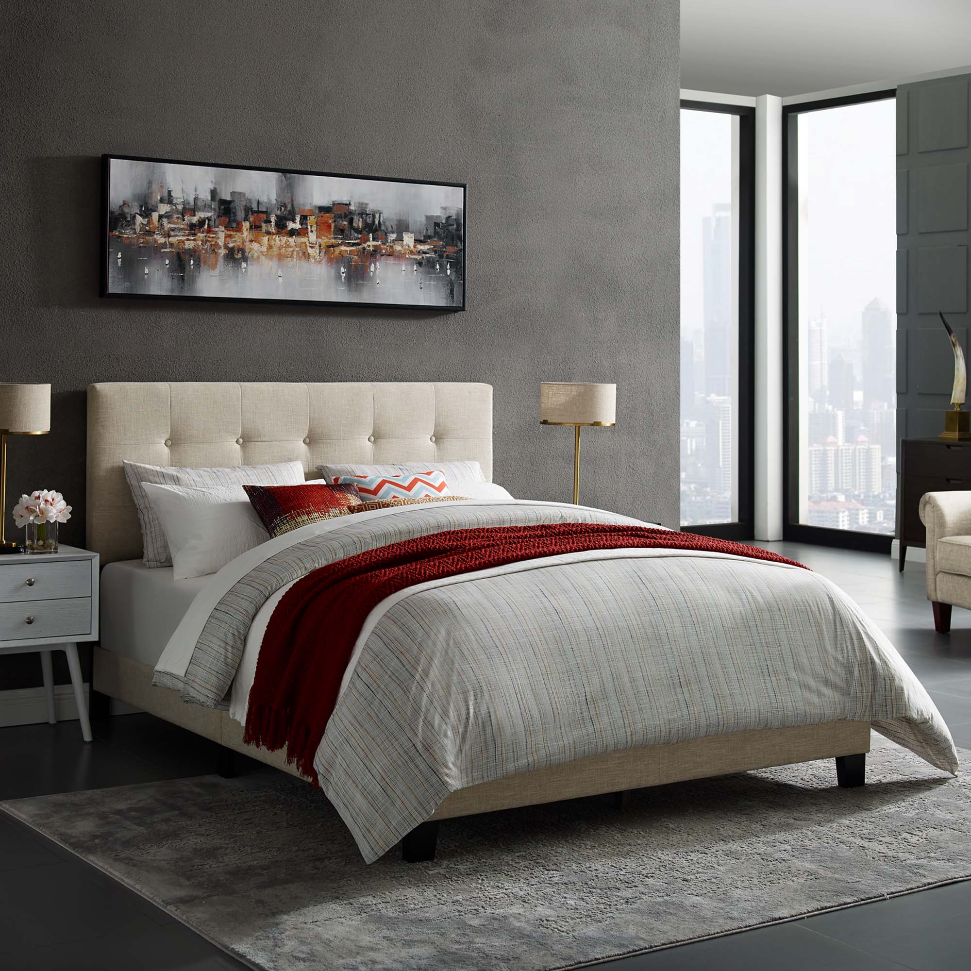 Amira Full Upholstered Fabric Bed