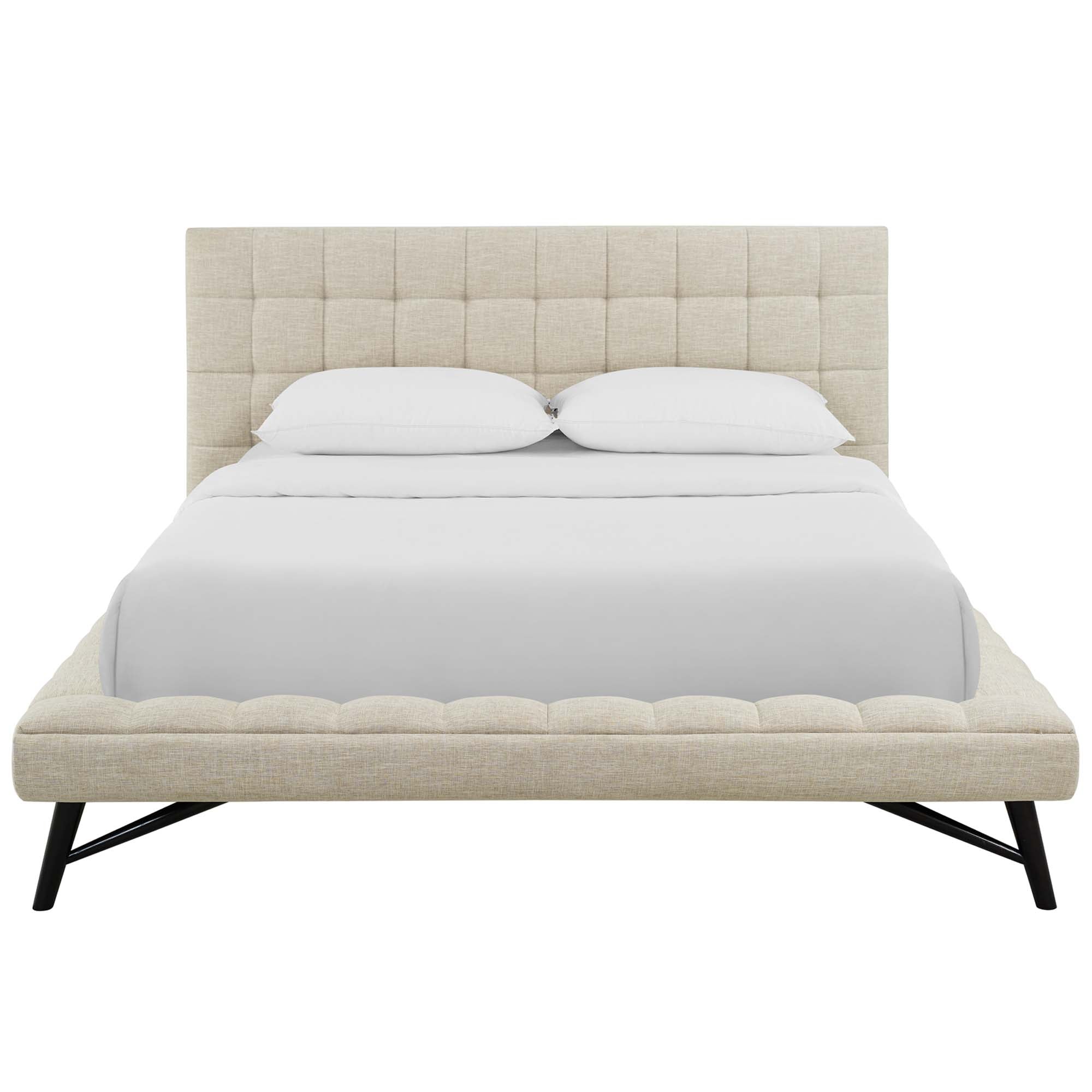 Julia Queen Biscuit Tufted Upholstered Fabric Platform Bed