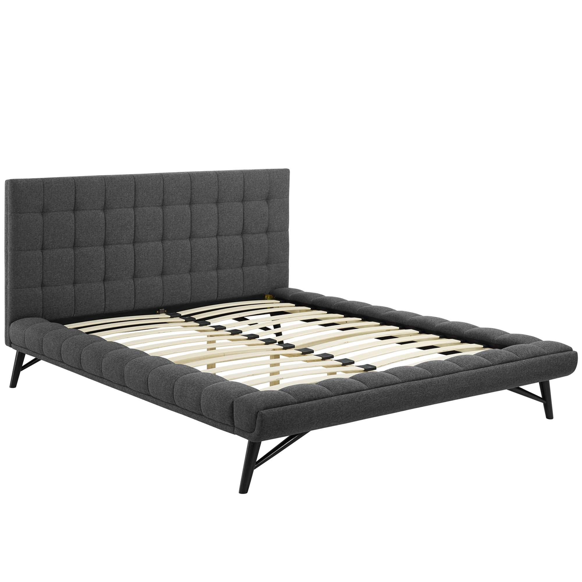 Julia Queen Biscuit Tufted Upholstered Fabric Platform Bed