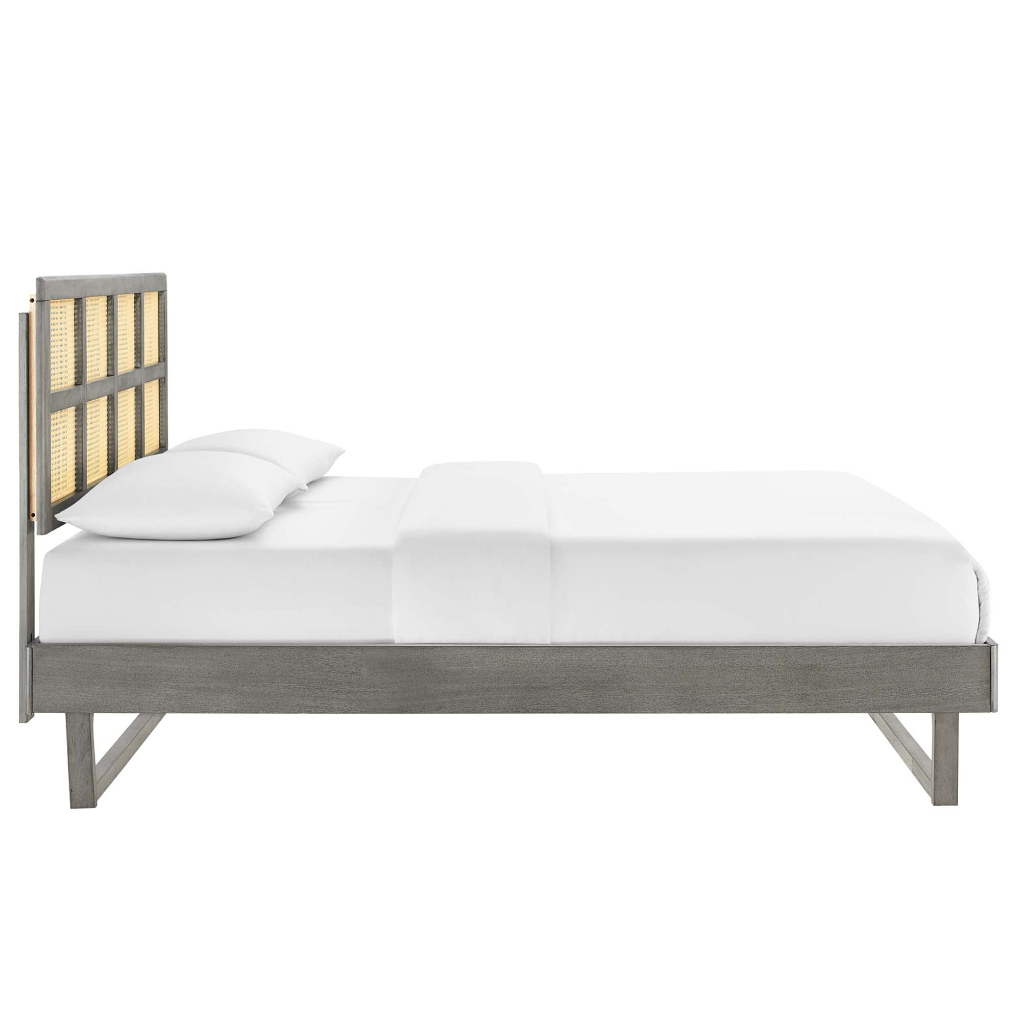 Sidney Cane and Wood Queen Platform Bed With Angular Legs