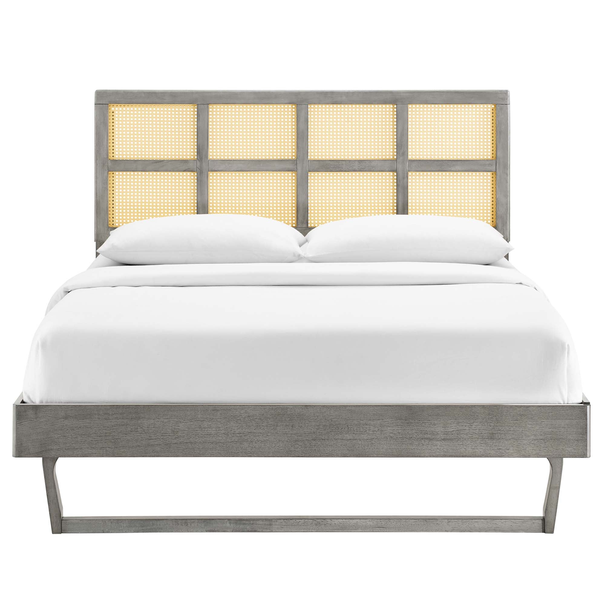 Sidney Cane and Wood Queen Platform Bed With Angular Legs