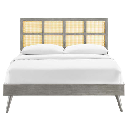 Sidney Cane and Wood Full Platform Bed With Splayed Legs