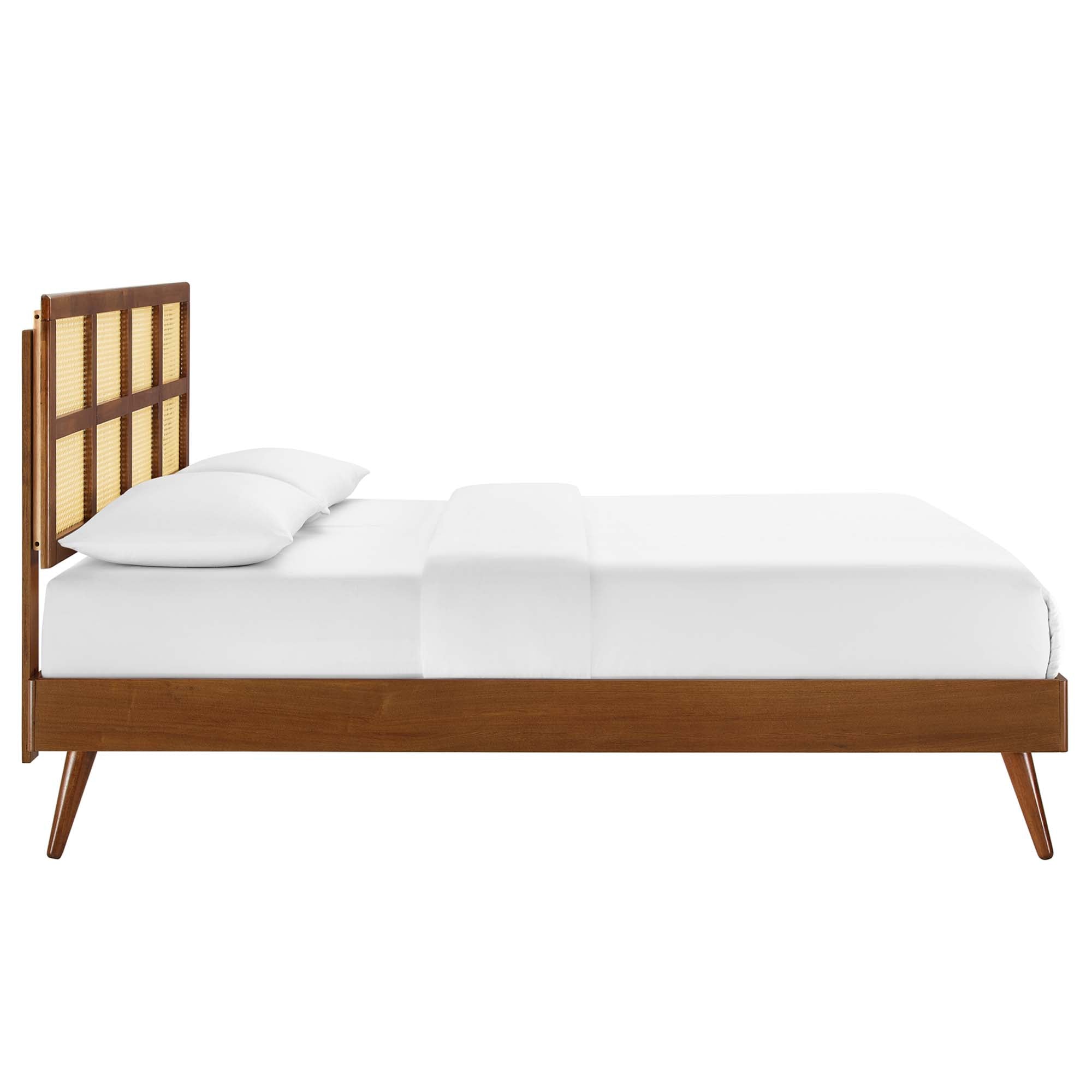 Sidney Cane and Wood Full Platform Bed With Splayed Legs