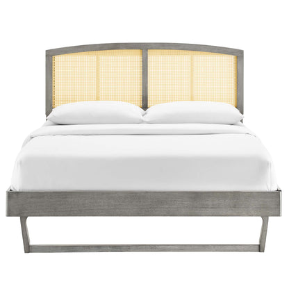 Sierra Cane and Wood Queen Platform Bed With Angular Legs