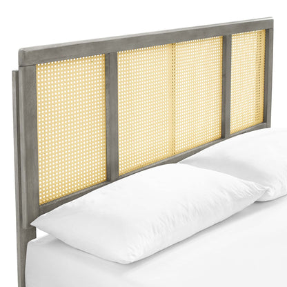 Kelsea Cane and Wood Full Platform Bed With Splayed Legs