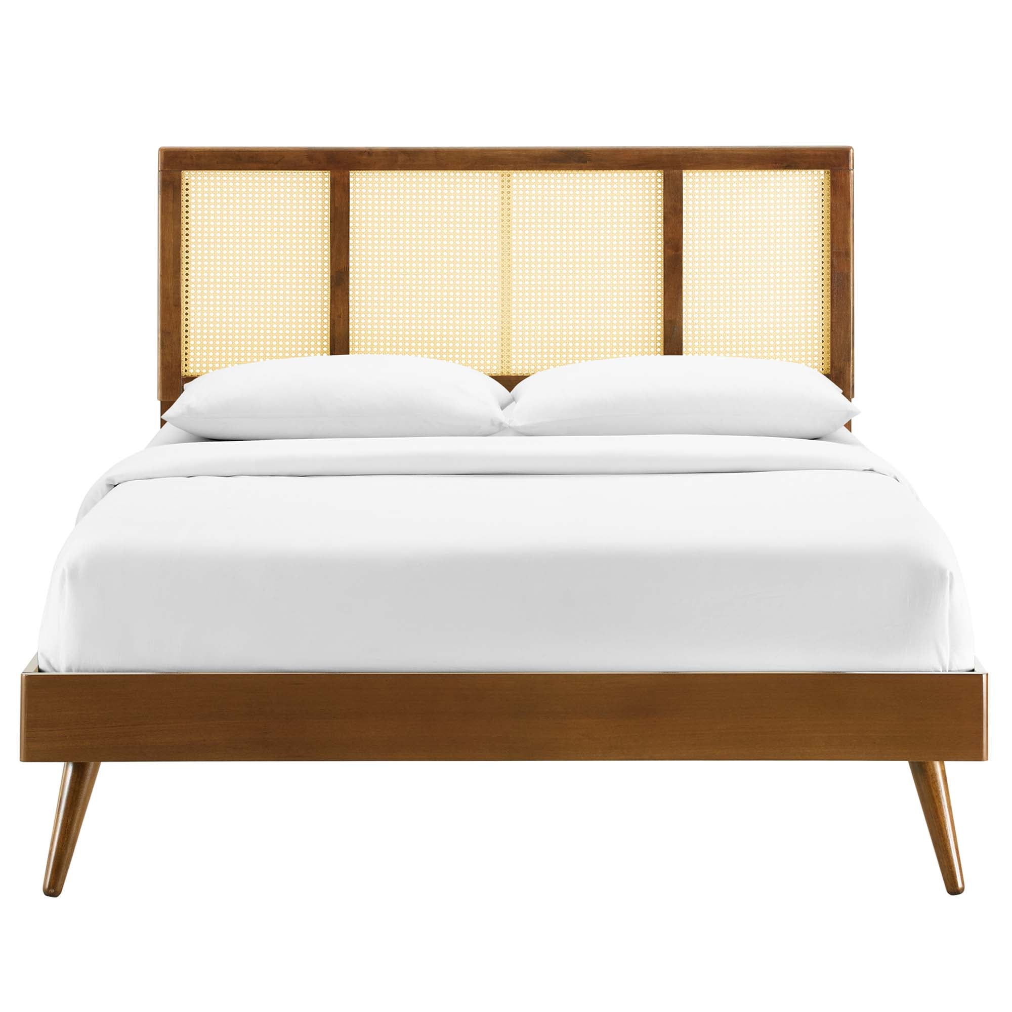 Kelsea Cane and Wood Full Platform Bed With Splayed Legs