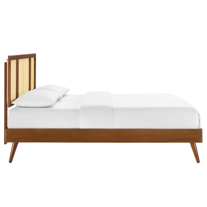 Kelsea Cane and Wood King Platform Bed With Splayed Legs