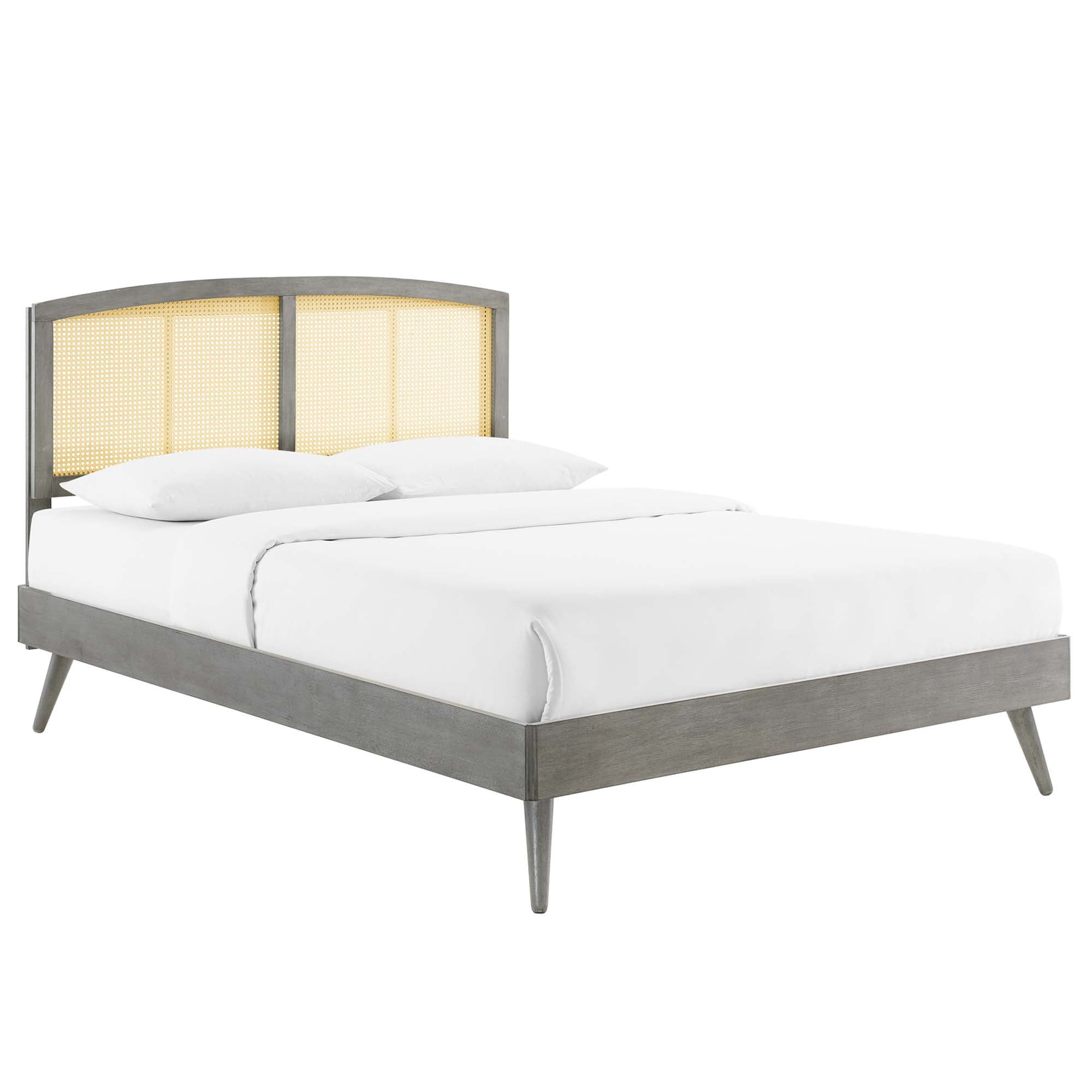 Sierra Cane and Wood Full Platform Bed With Splayed Legs