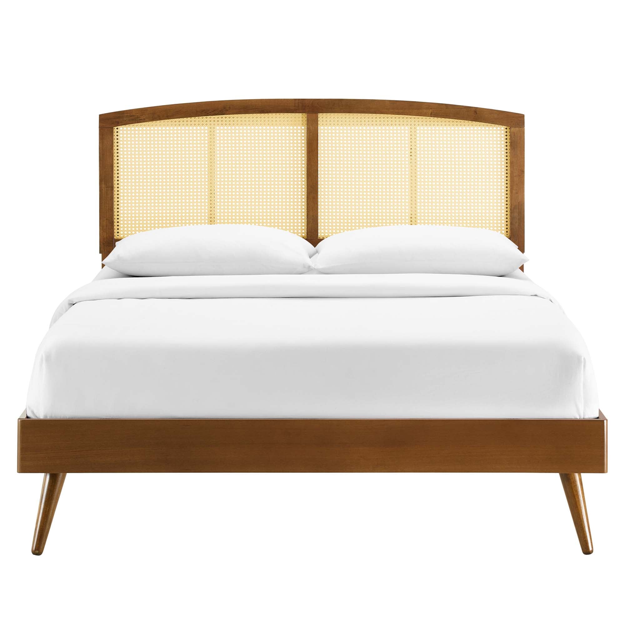 Sierra Cane and Wood Full Platform Bed With Splayed Legs