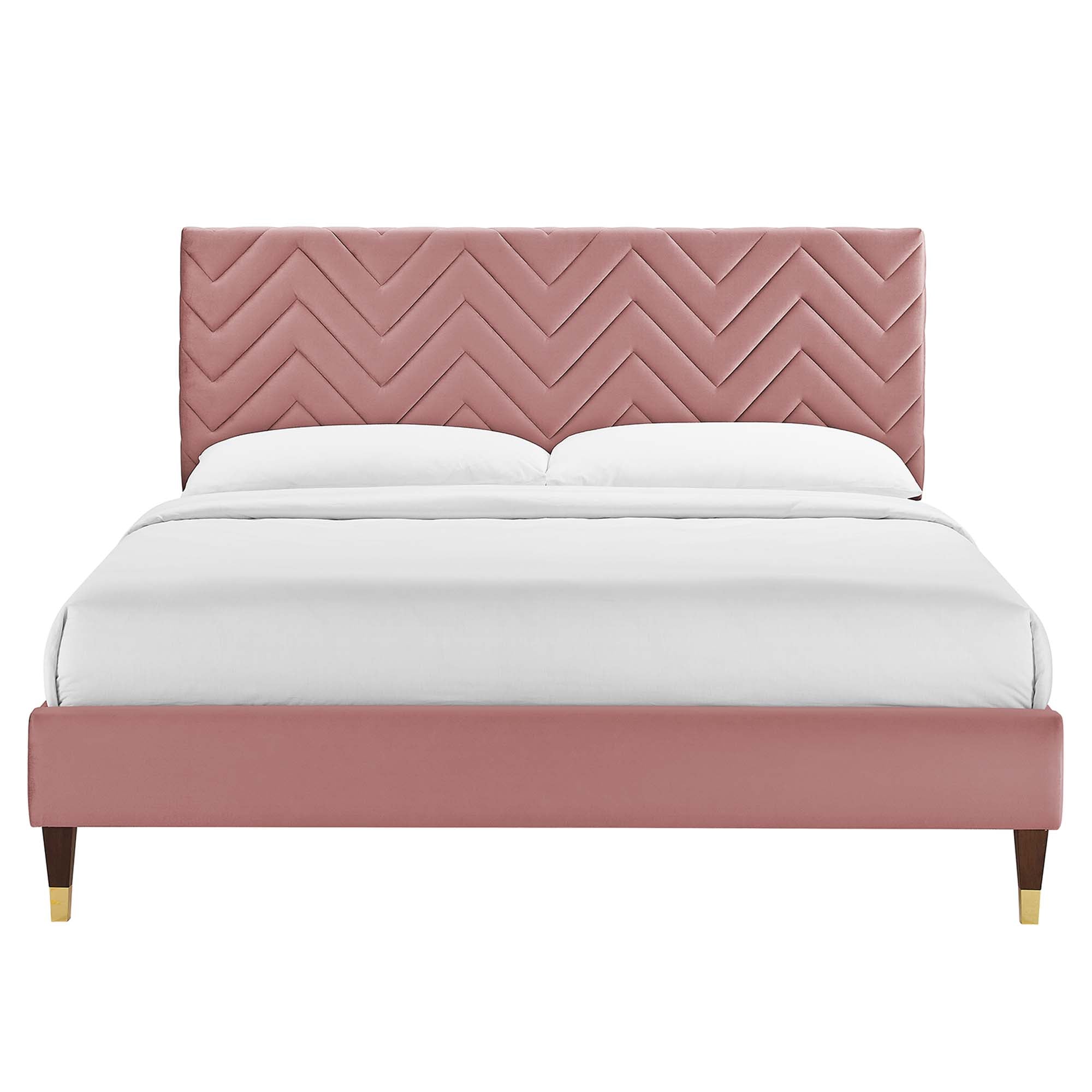 Leah Chevron Tufted Performance Velvet Queen Platform Bed