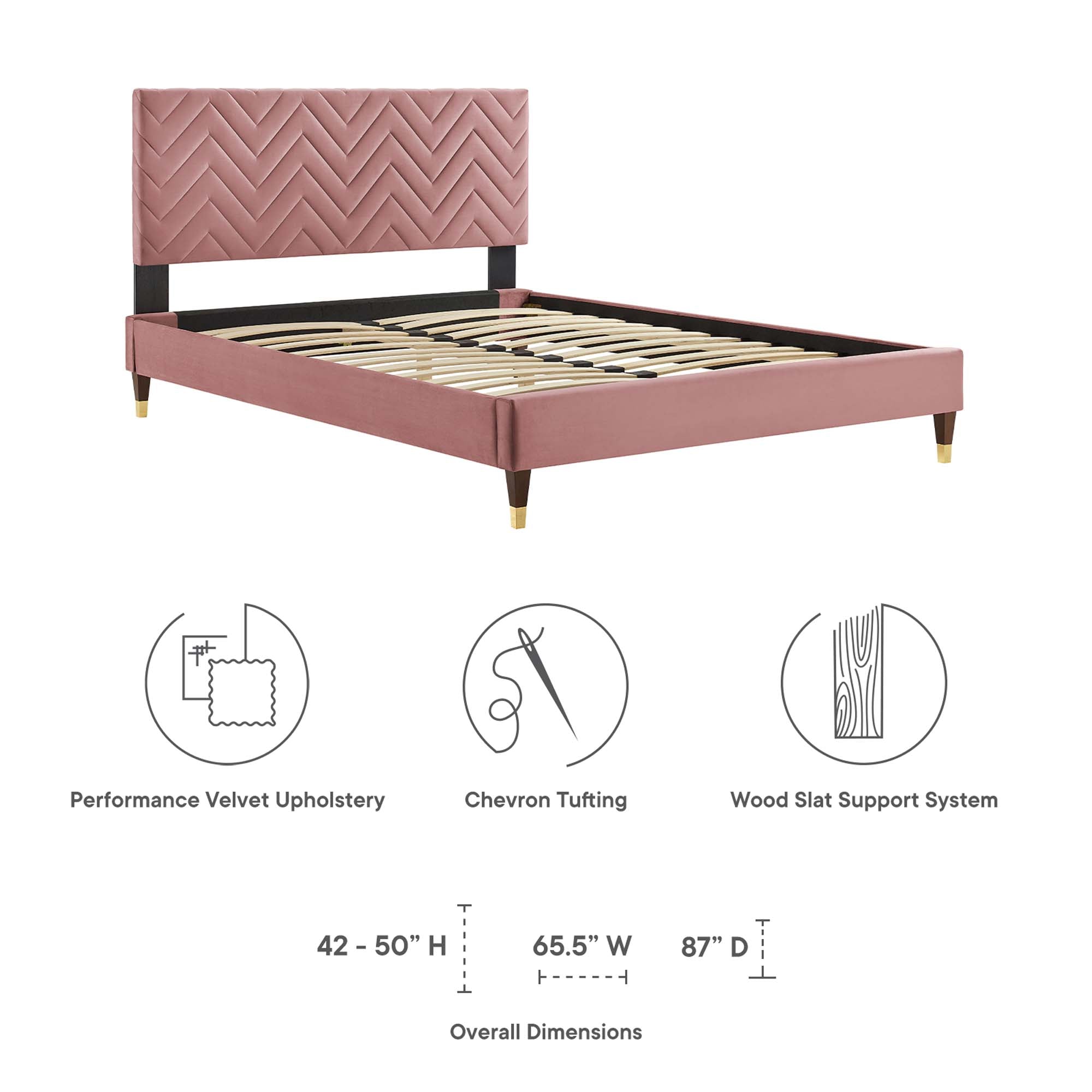 Leah Chevron Tufted Performance Velvet Queen Platform Bed