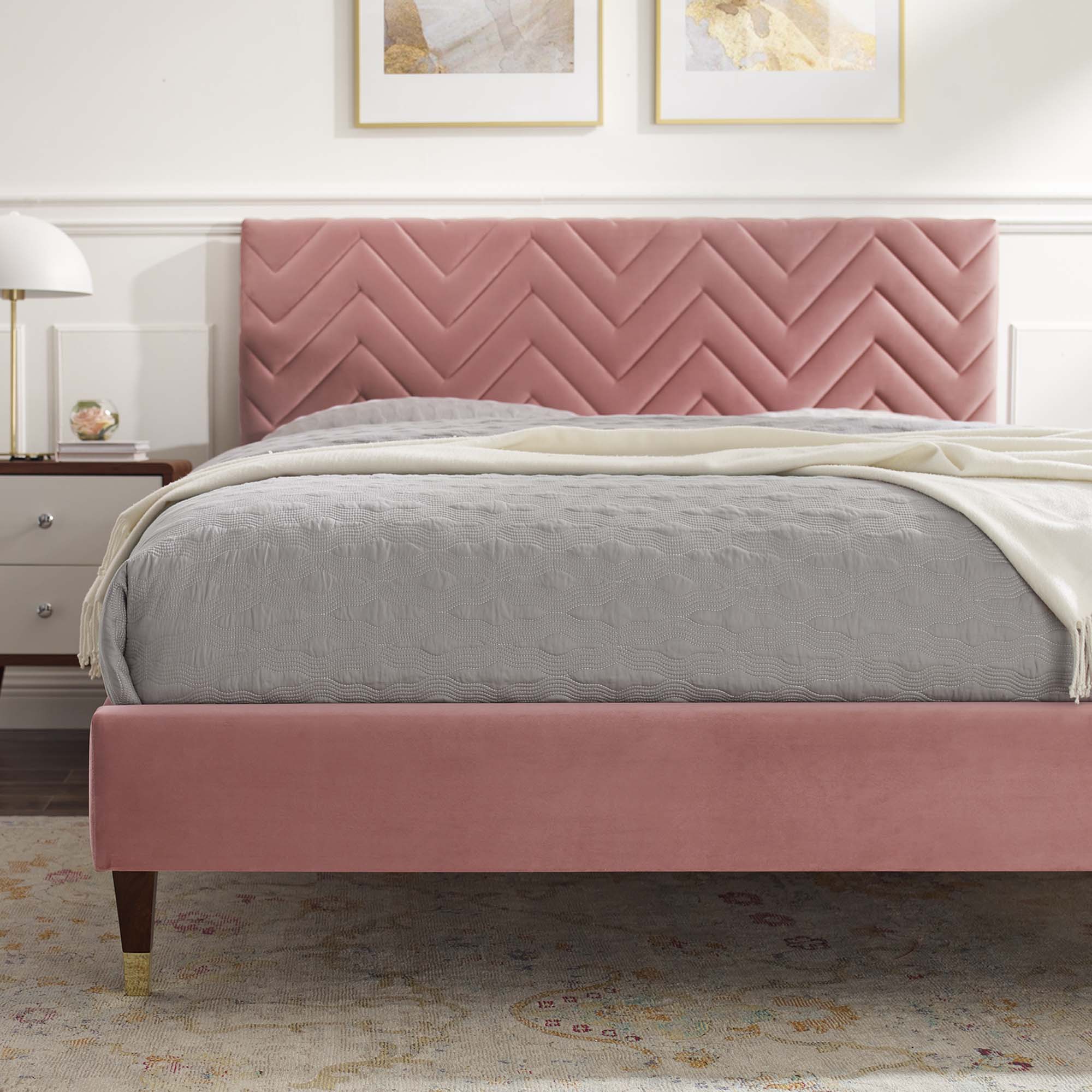 Leah Chevron Tufted Performance Velvet Queen Platform Bed