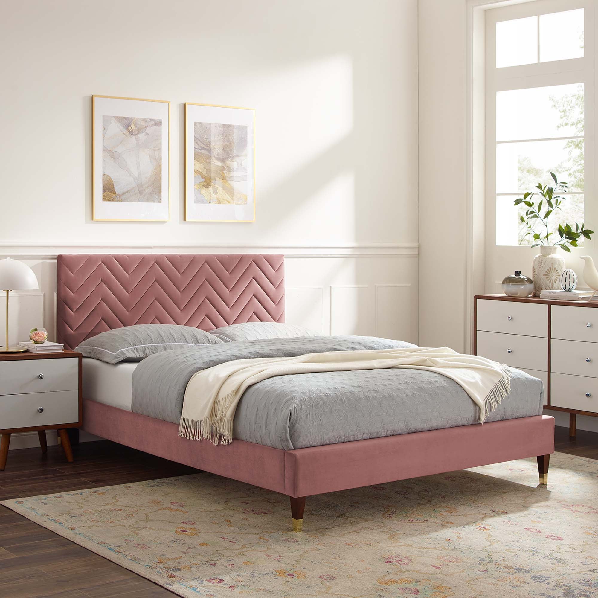 Leah Chevron Tufted Performance Velvet Queen Platform Bed