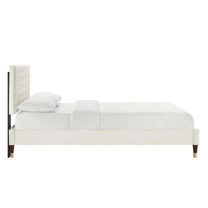 Leah Chevron Tufted Performance Velvet Platform Bed