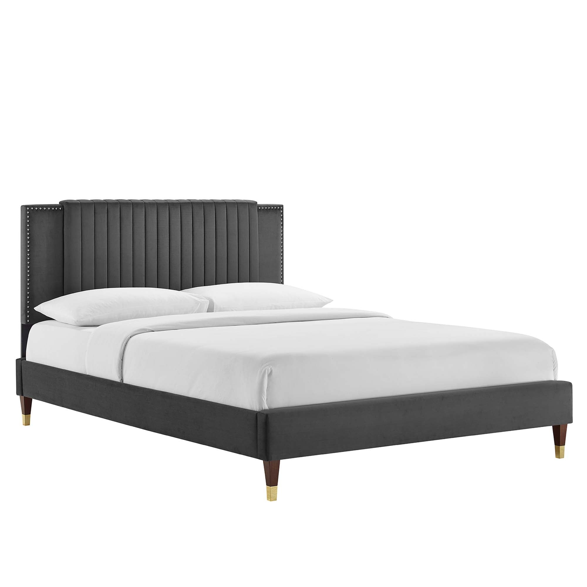 Zahra Channel Tufted Performance Velvet Queen Platform Bed