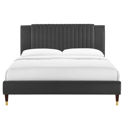 Zahra Channel Tufted Performance Velvet Queen Platform Bed